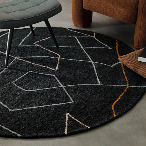 Kurzflorteppich Rund Anthrazit aus Schurwolle "Nox" WECONhome