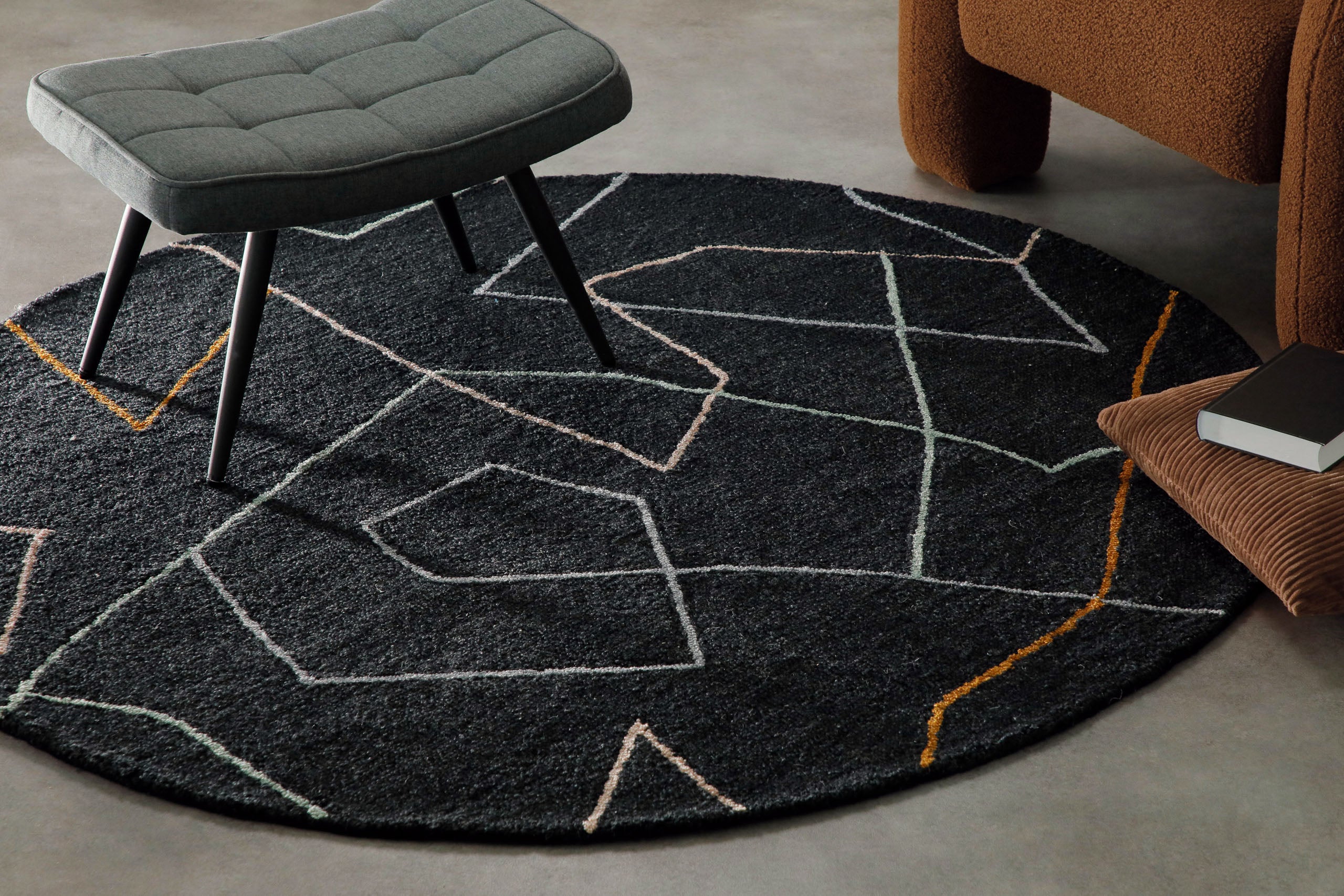 Kurzflorteppich Rund Anthrazit aus Schurwolle "Nox" WECONhome