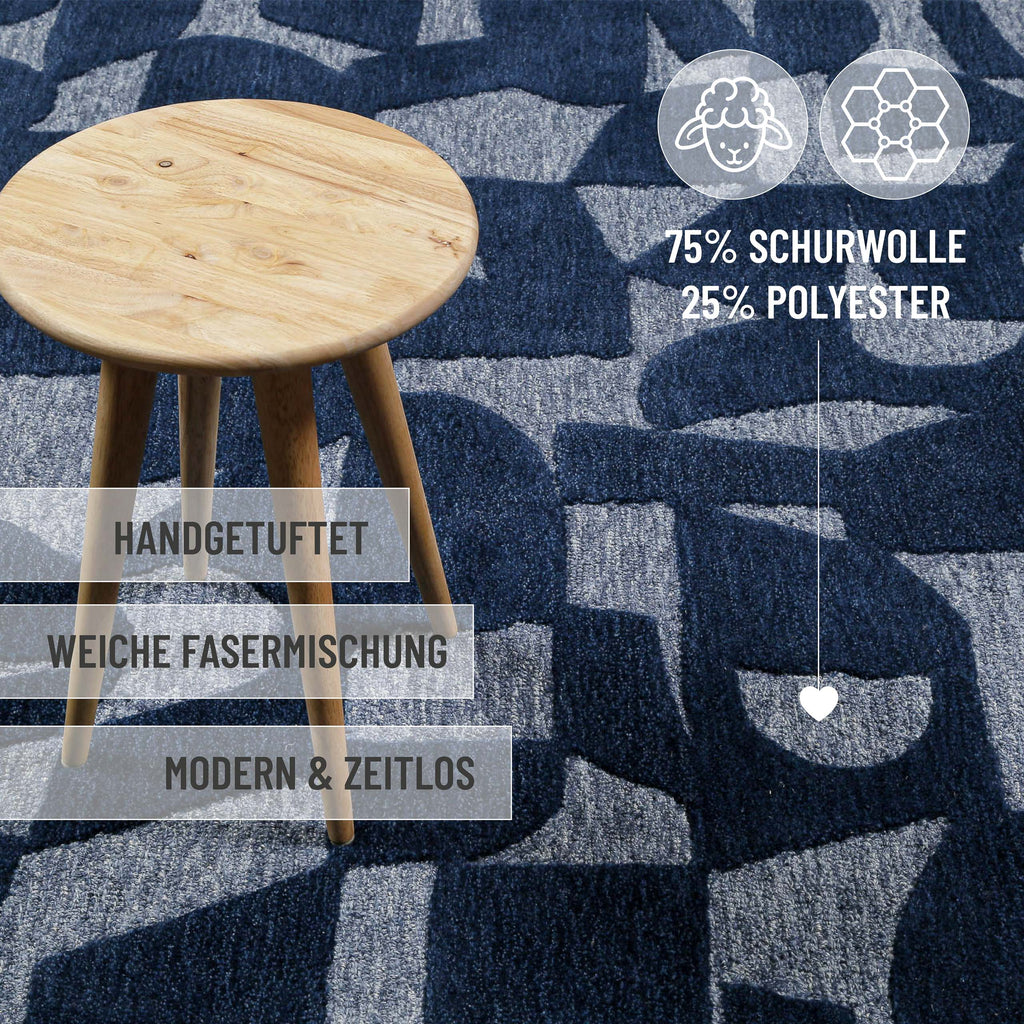 Kurzflorteppich Blau meliert aus Schurwolle "Ocean State" WECONhome