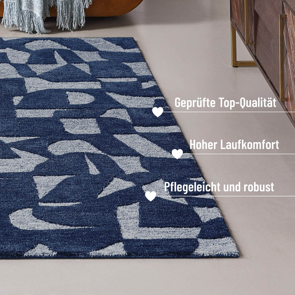 Kurzflorteppich Blau meliert aus Schurwolle "Ocean State" WECONhome