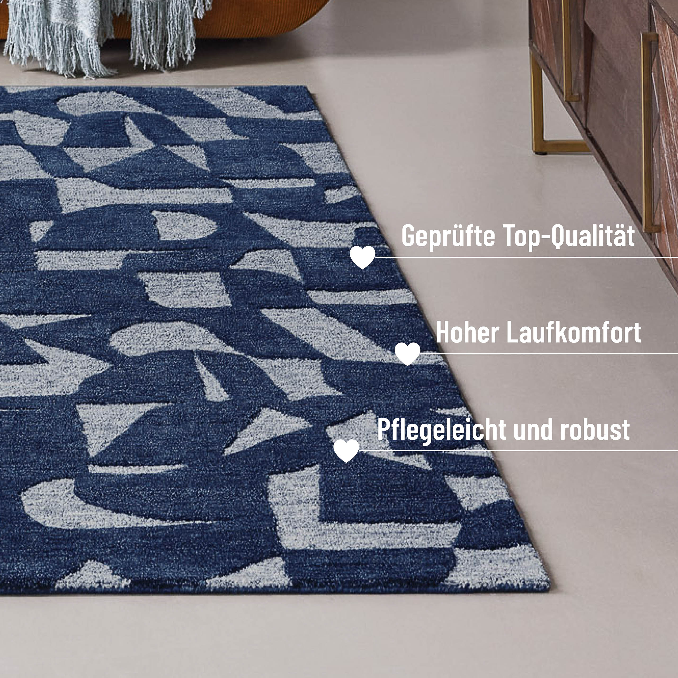 Kurzflorteppich Blau meliert aus Schurwolle "Ocean State" WECONhome