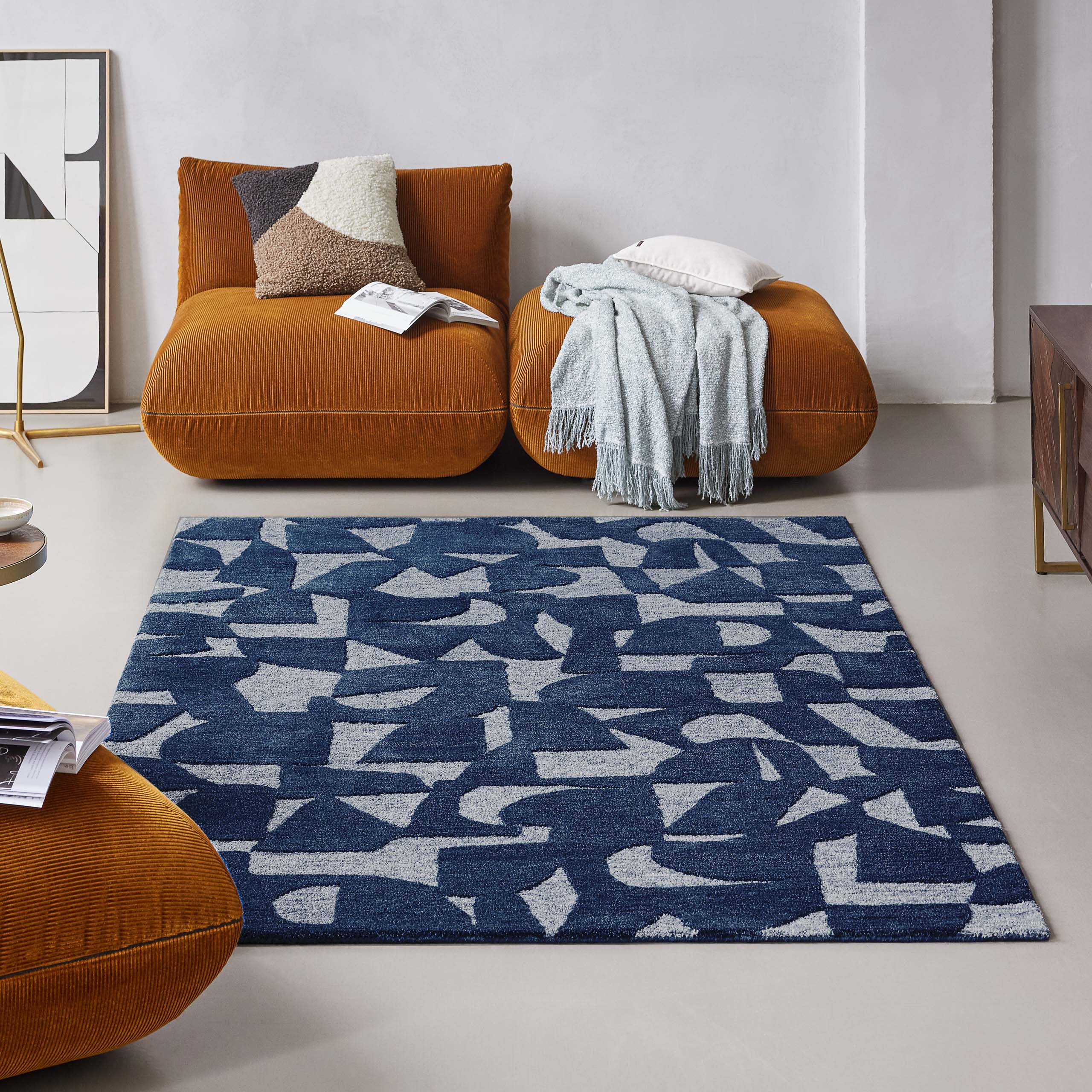 Kurzflorteppich Blau meliert aus Schurwolle "Ocean State" WECONhome