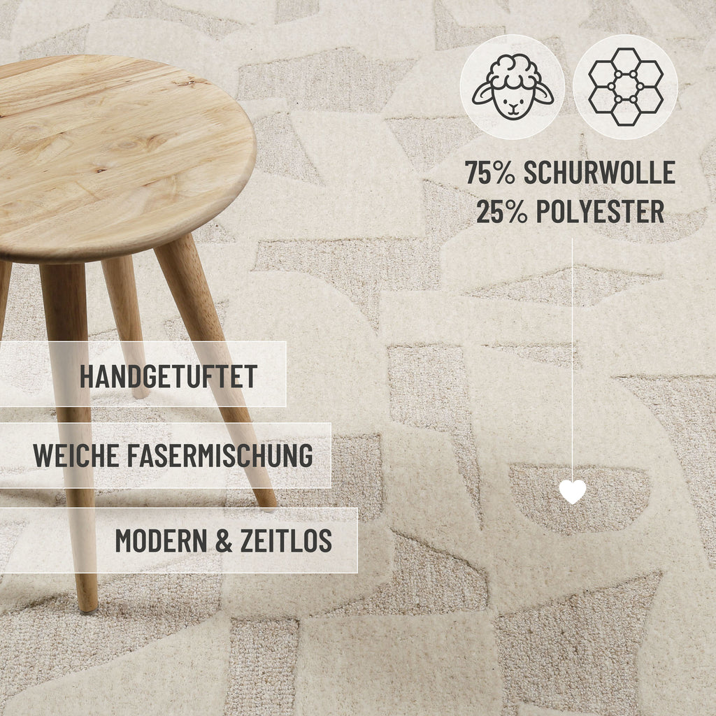Kurzflorteppich Creme Weiß aus Schurwolle "Ocean State" WECONhome