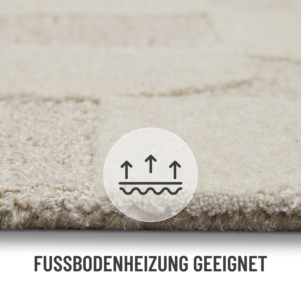 Kurzflorteppich Creme Weiß aus Schurwolle "Ocean State" WECONhome