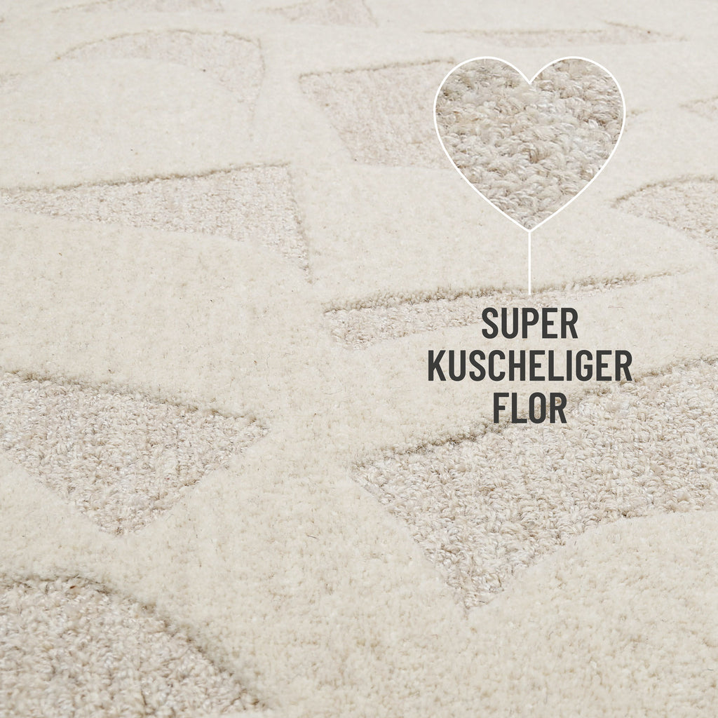 Kurzflorteppich Creme Weiß aus Schurwolle "Ocean State" WECONhome