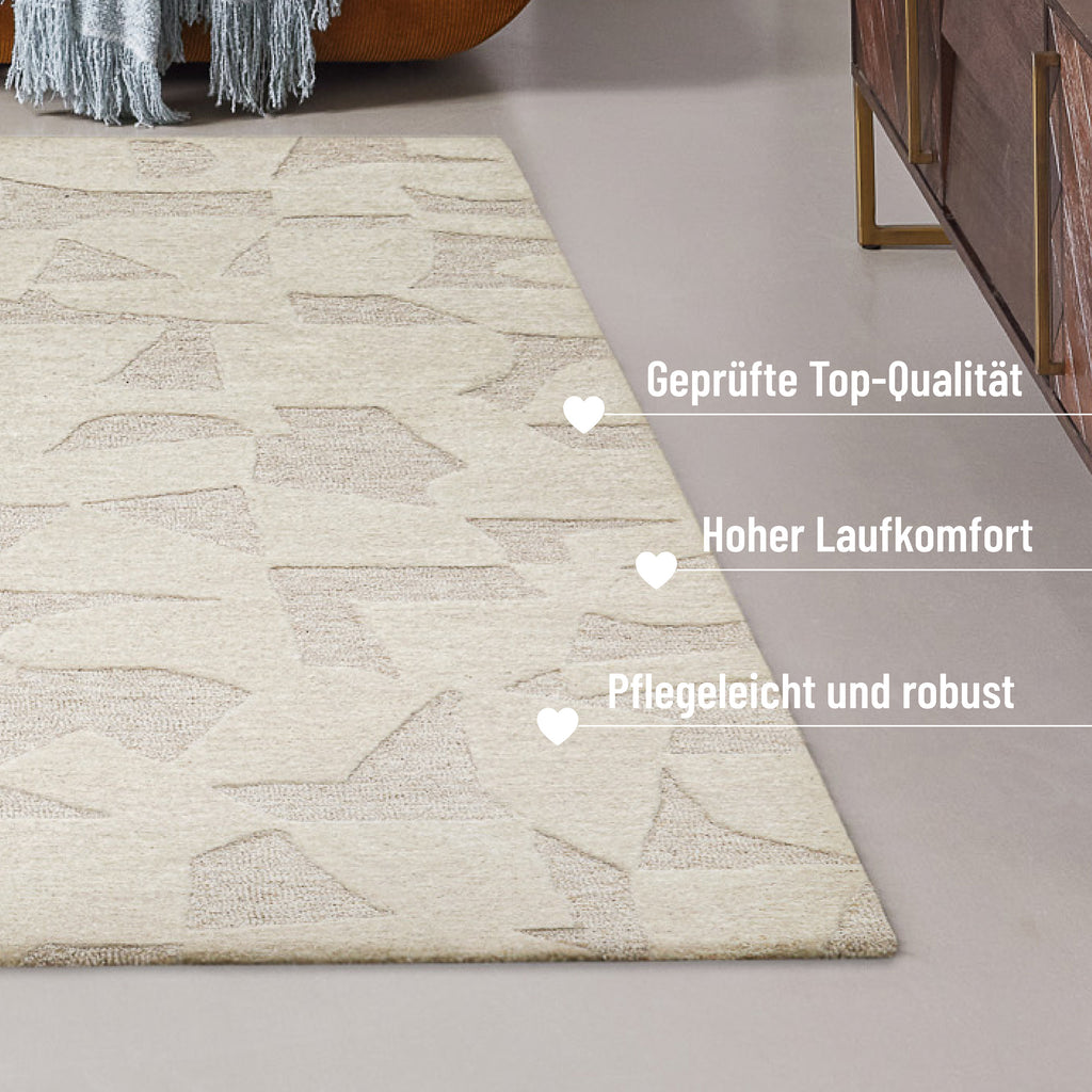 Kurzflorteppich Creme Weiß aus Schurwolle "Ocean State" WECONhome