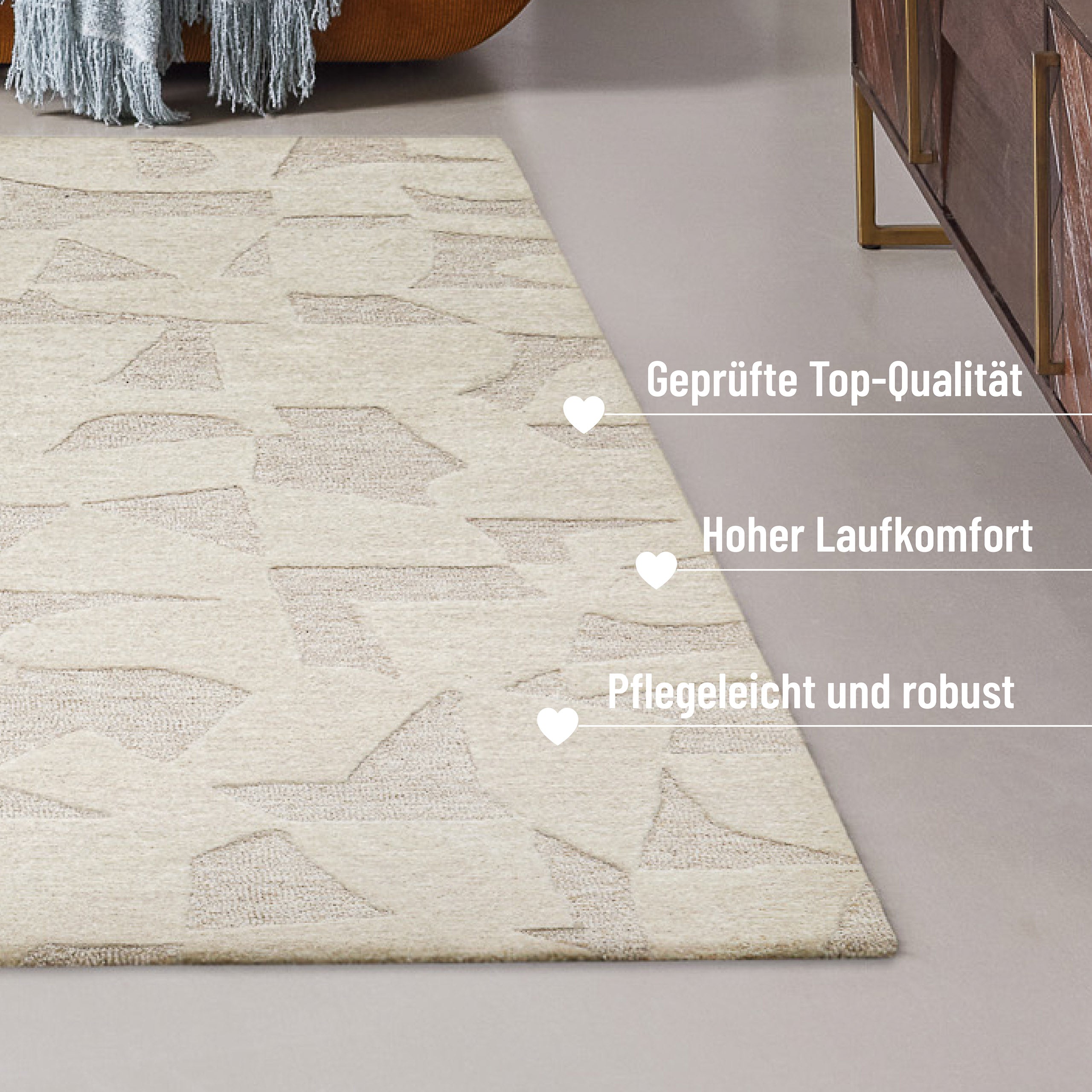 Kurzflorteppich Creme Weiß aus Schurwolle "Ocean State" WECONhome