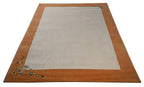Handgeknüpfter Tibeter Teppich creme beige mit Retro Bordüre – Neuwertig