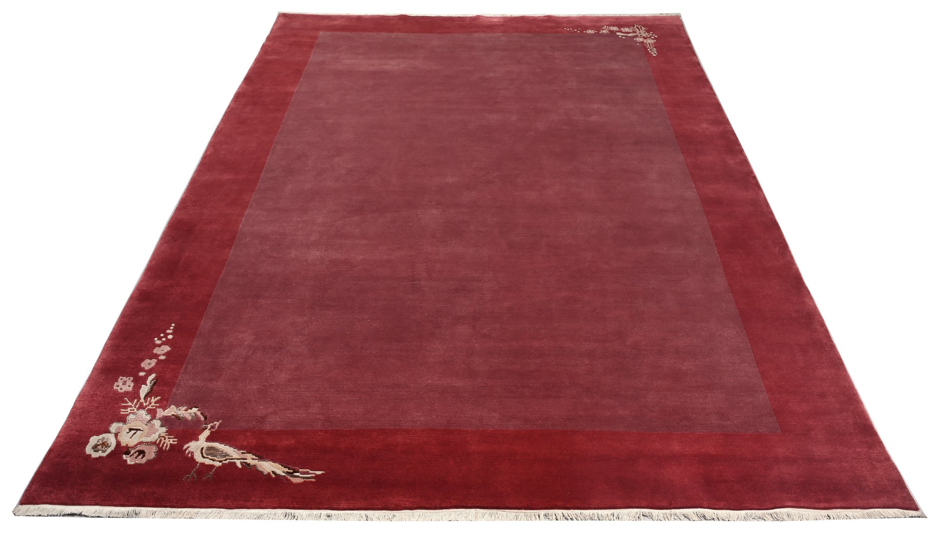 Handgeknüpfter Tibeter Teppich in red berry mit Retro Bordüre – Neuwertig
