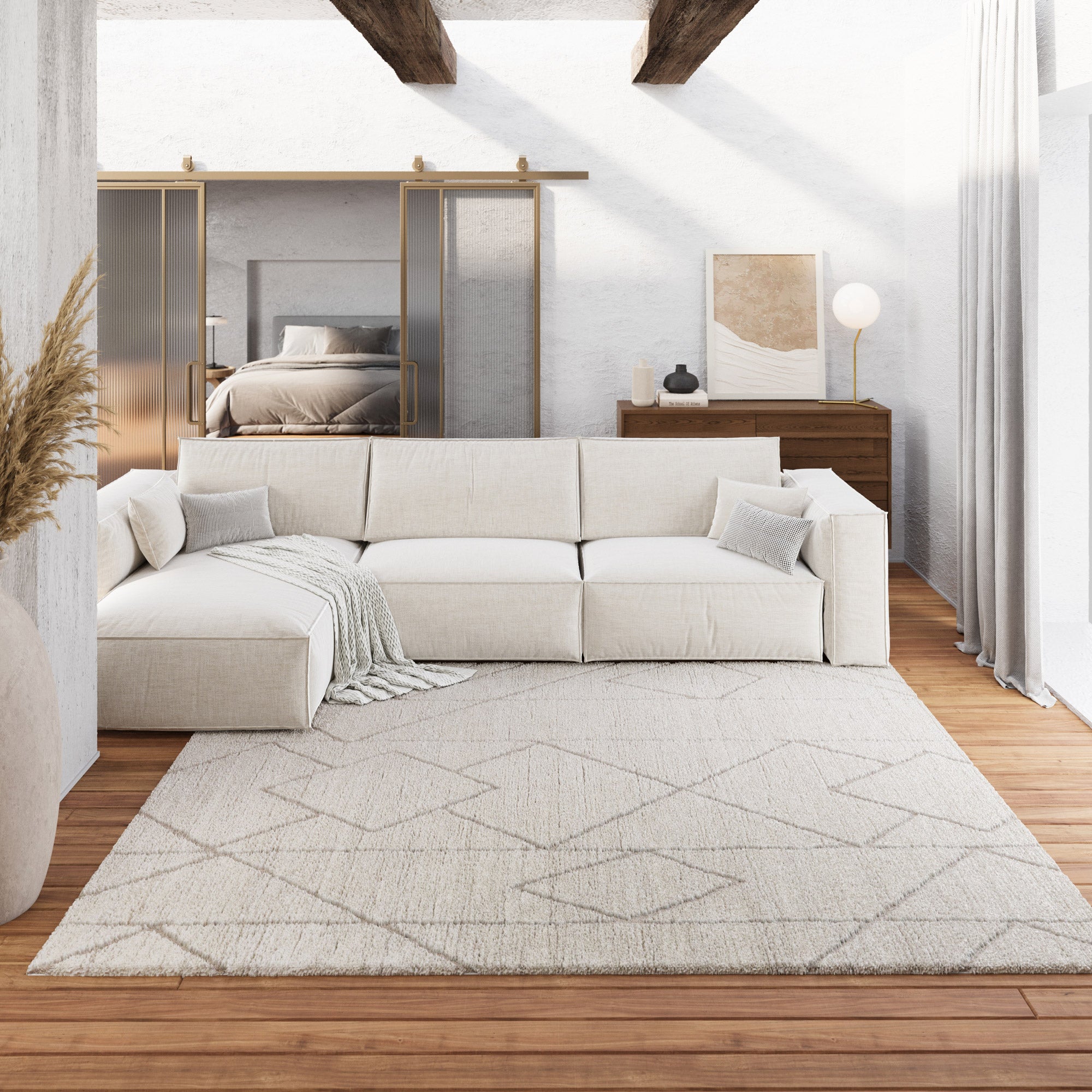 Kurzflor Teppich Creme Beige "Pelle" WECONhome