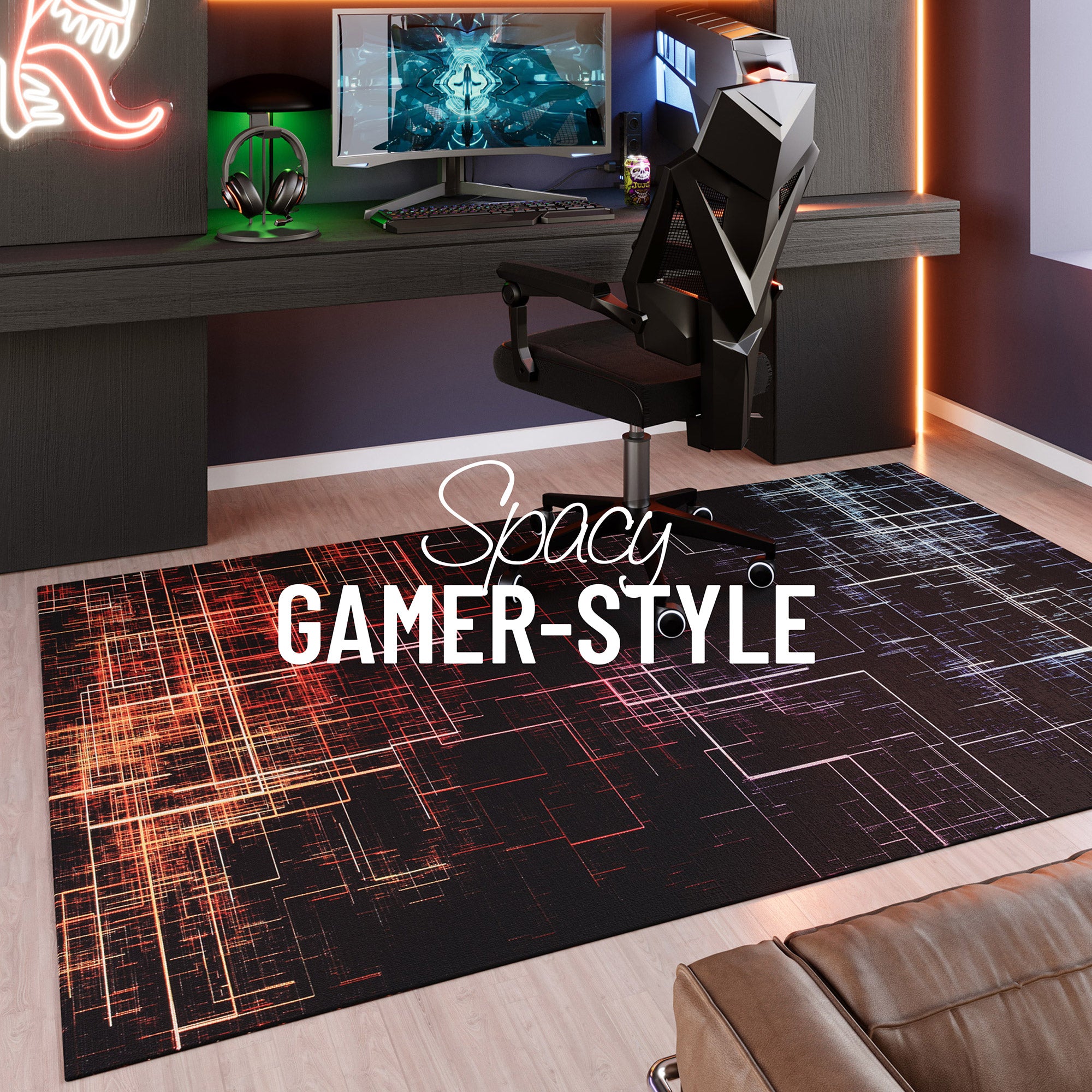 Gewebter Gamerteppich bedruckt Schwarz Multi "Quantum Warp" WECONhome