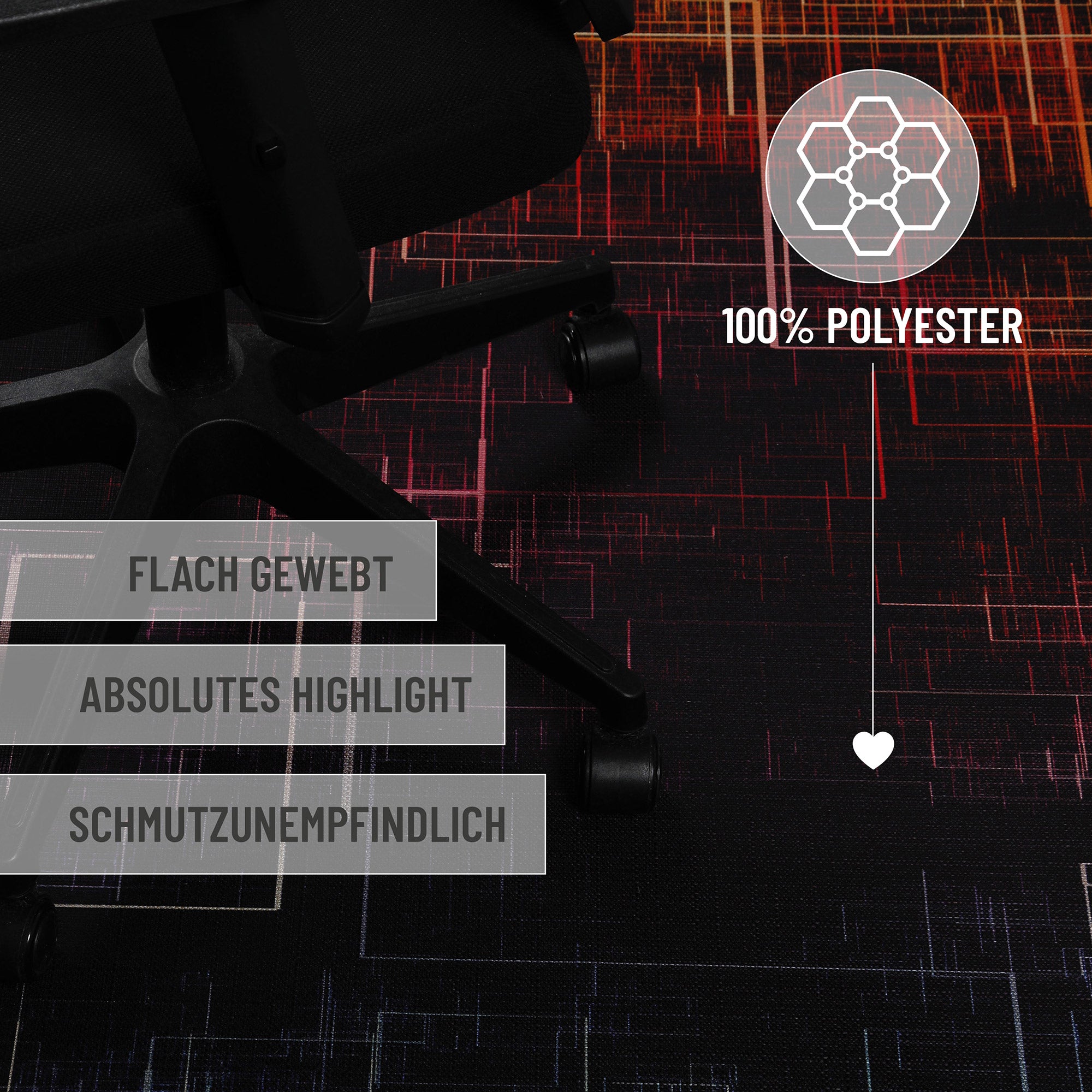 Gewebter Gamerteppich bedruckt Schwarz Multi "Quantum Warp" WECONhome
