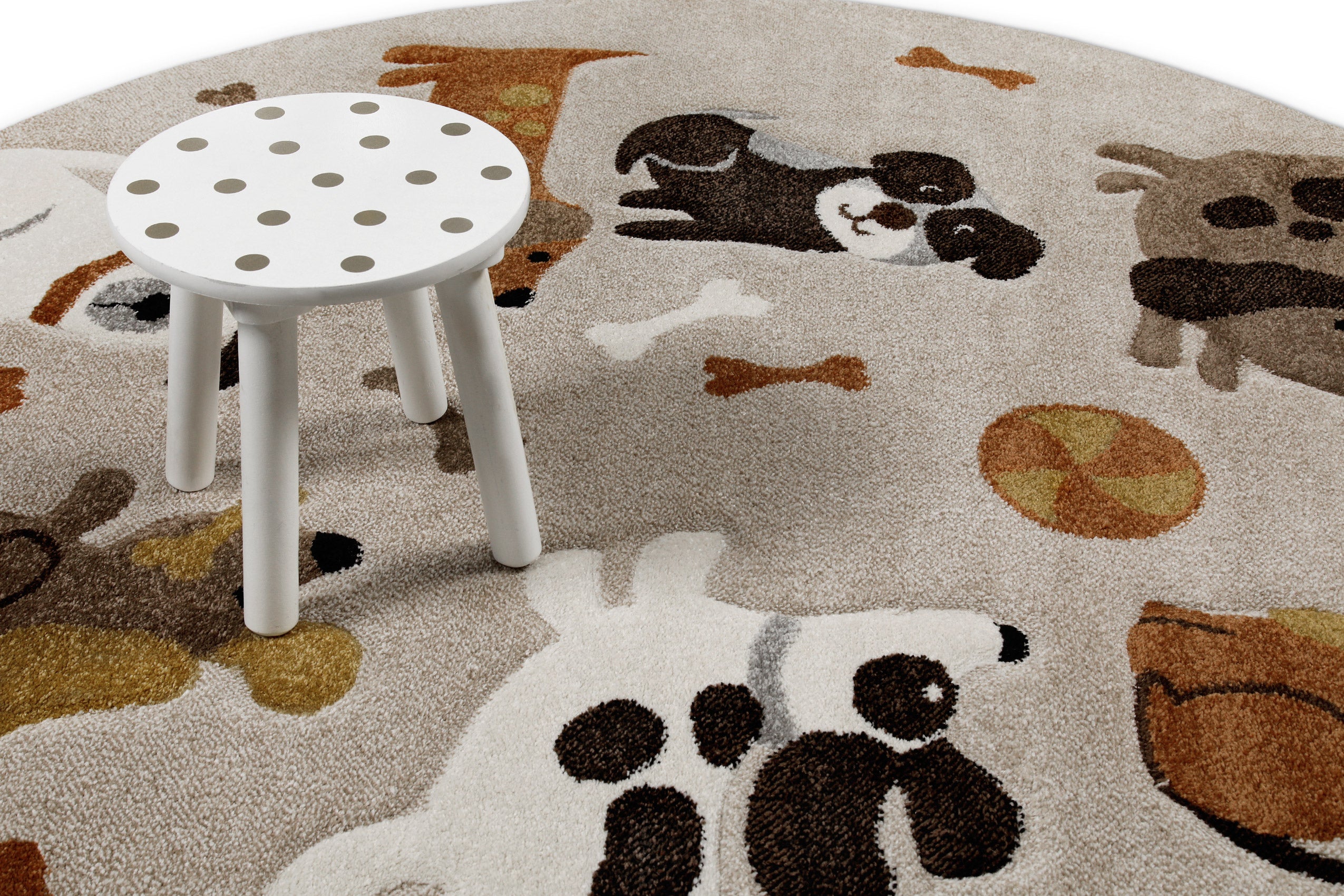 Kinderteppich Rund Sand Beige meliert "Rocky & Friends" Smart Kids