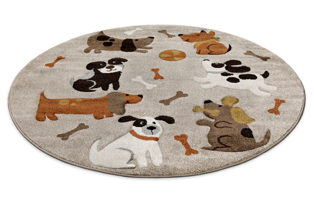 Kinderteppich Rund Sand Beige meliert "Rocky & Friends" Smart Kids