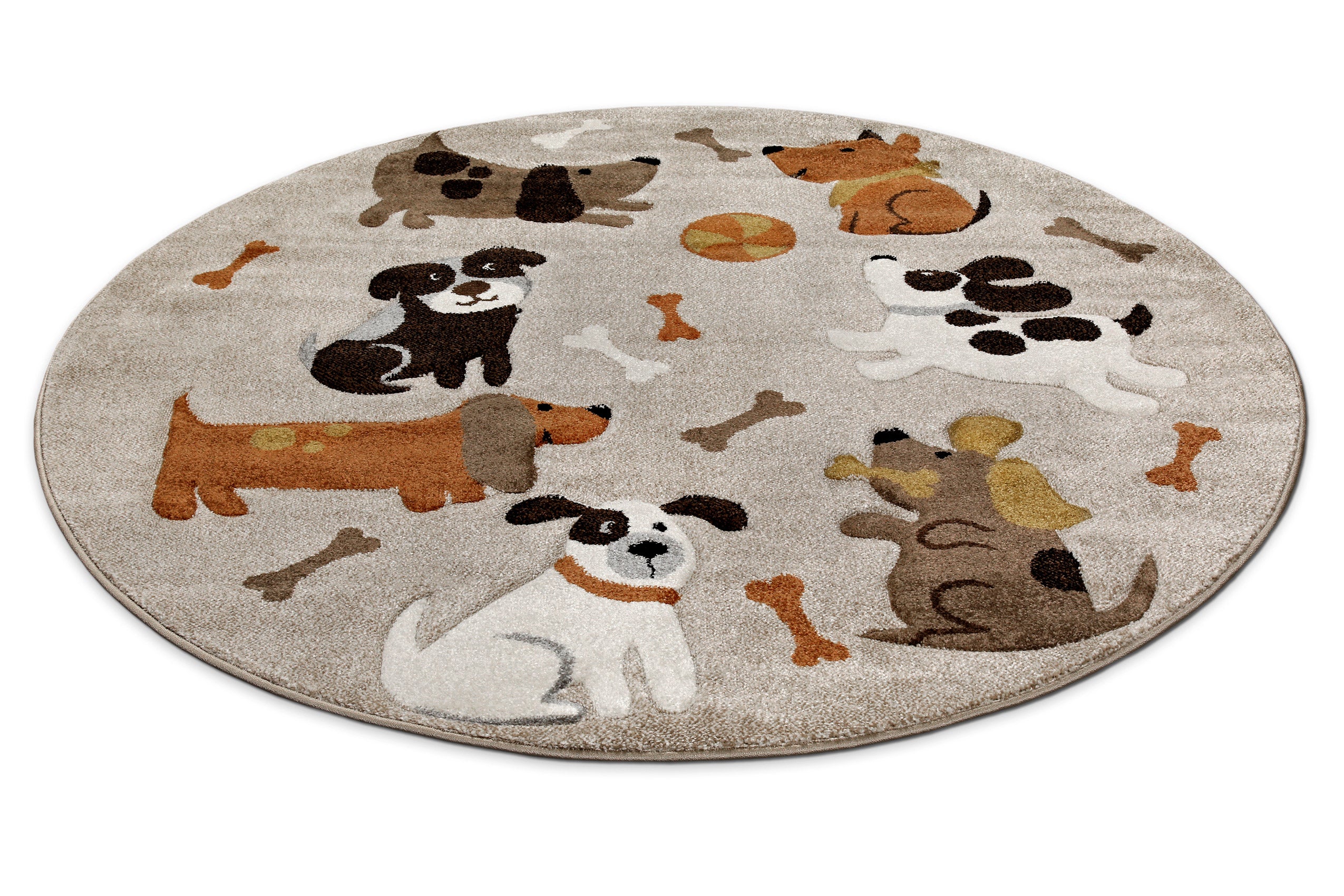 Kinderteppich Rund Sand Beige meliert "Rocky & Friends" Smart Kids
