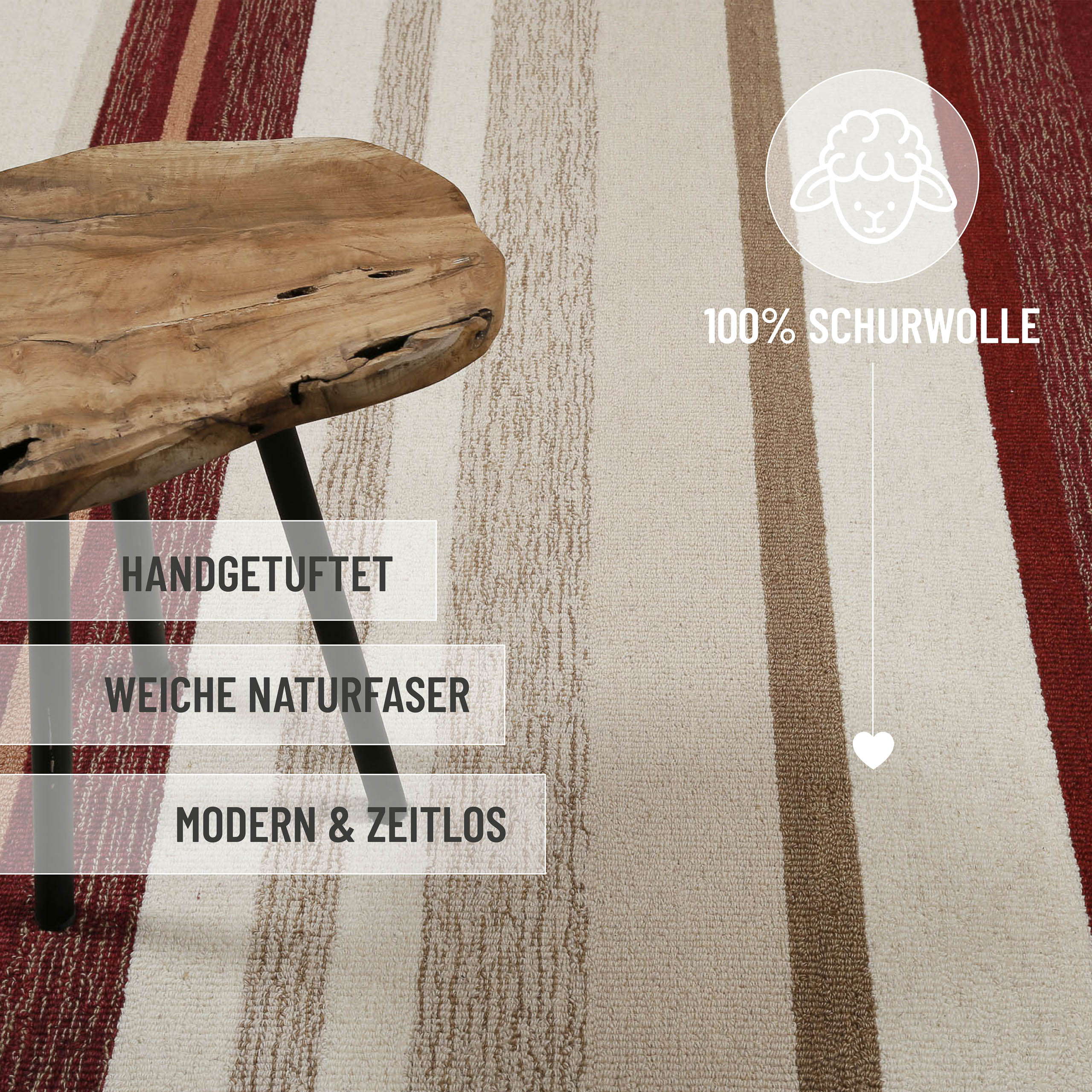 Kurzflorteppich Beige Multi aus Schurwolle "Sally" WECONhome