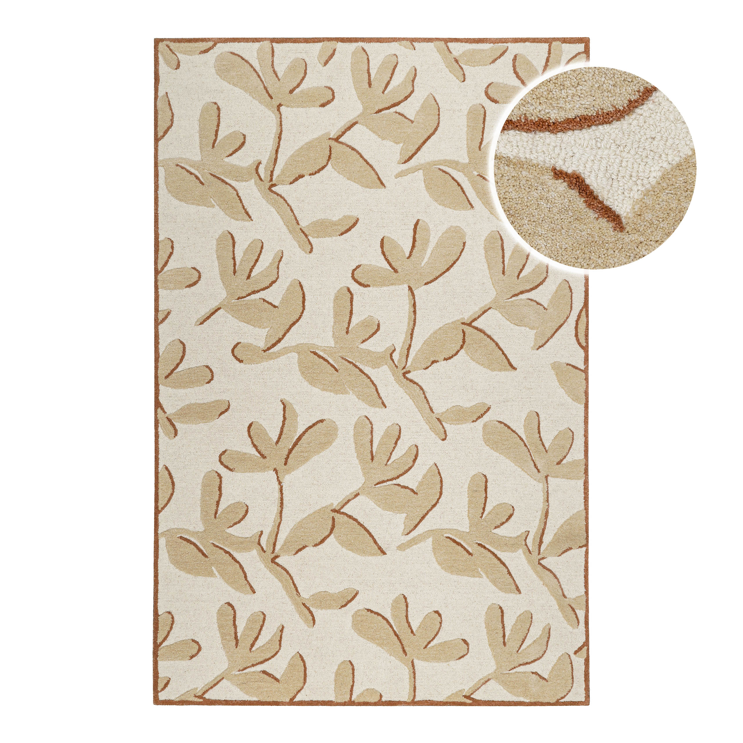 Kurzflor Teppich aus Schurwolle Beige Multi 