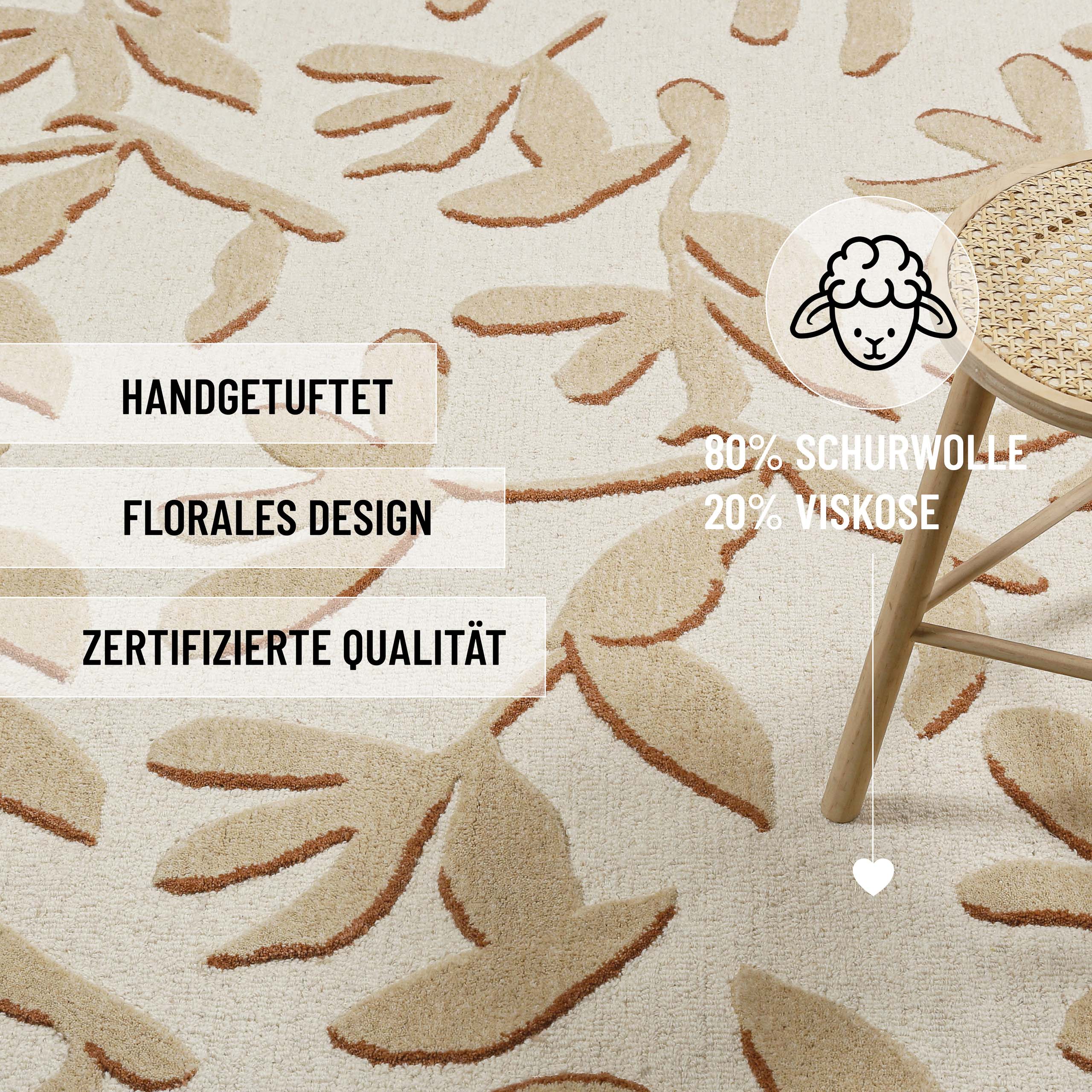 Kurzflor Teppich aus Schurwolle Beige Multi "Summers Peak" WECONhome