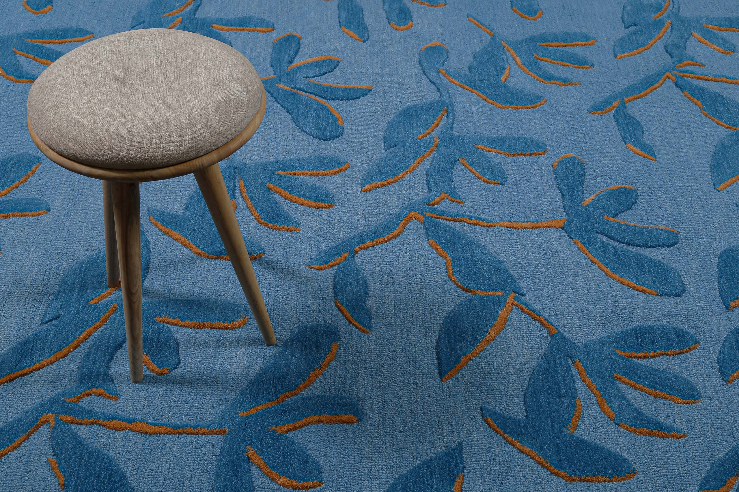 Kurzflor Teppich aus Schurwolle Blau Multi "Summers Peak" WECONhome