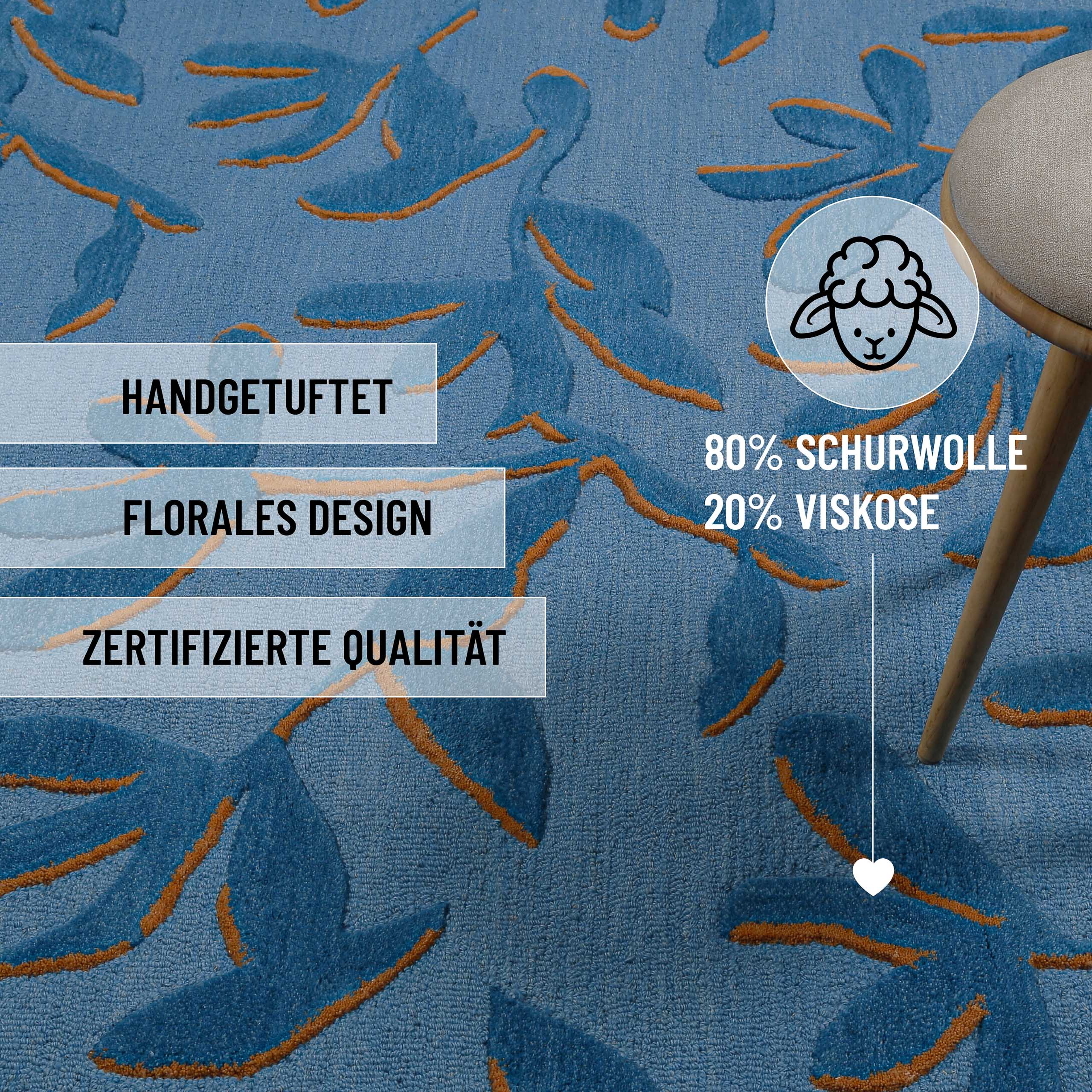 Kurzflor Teppich aus Schurwolle Blau Multi "Summers Peak" WECONhome