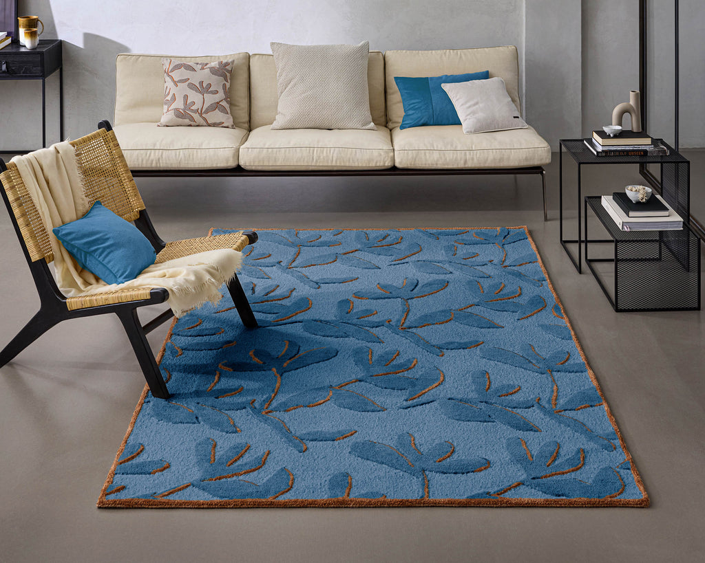 Kurzflor Teppich aus Schurwolle Blau Multi "Summers Peak" WECONhome