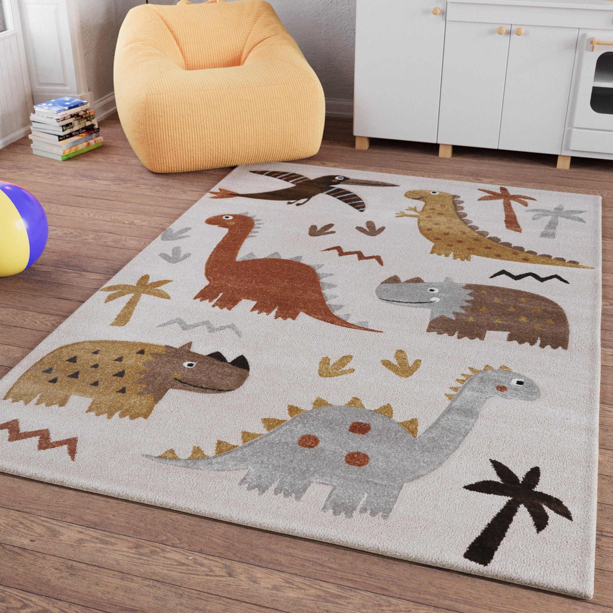 Kinderteppich Sand Beige meliert "T-Rex & Friends" Smart Kids