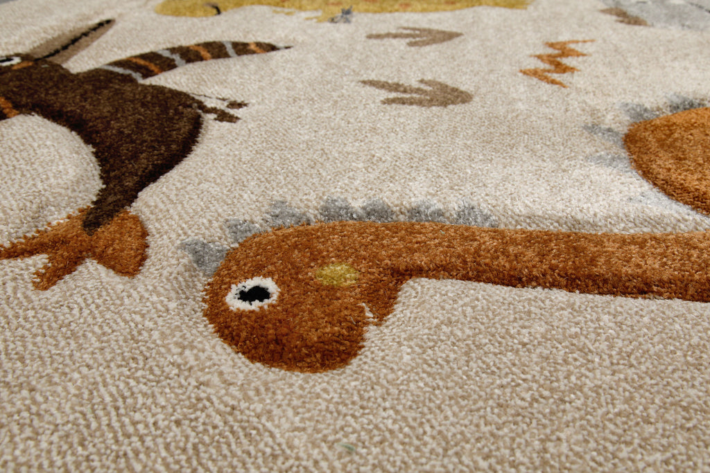 Kinderteppich Rund Sand Beige meliert "T-Rex & Friends" Smart Kids