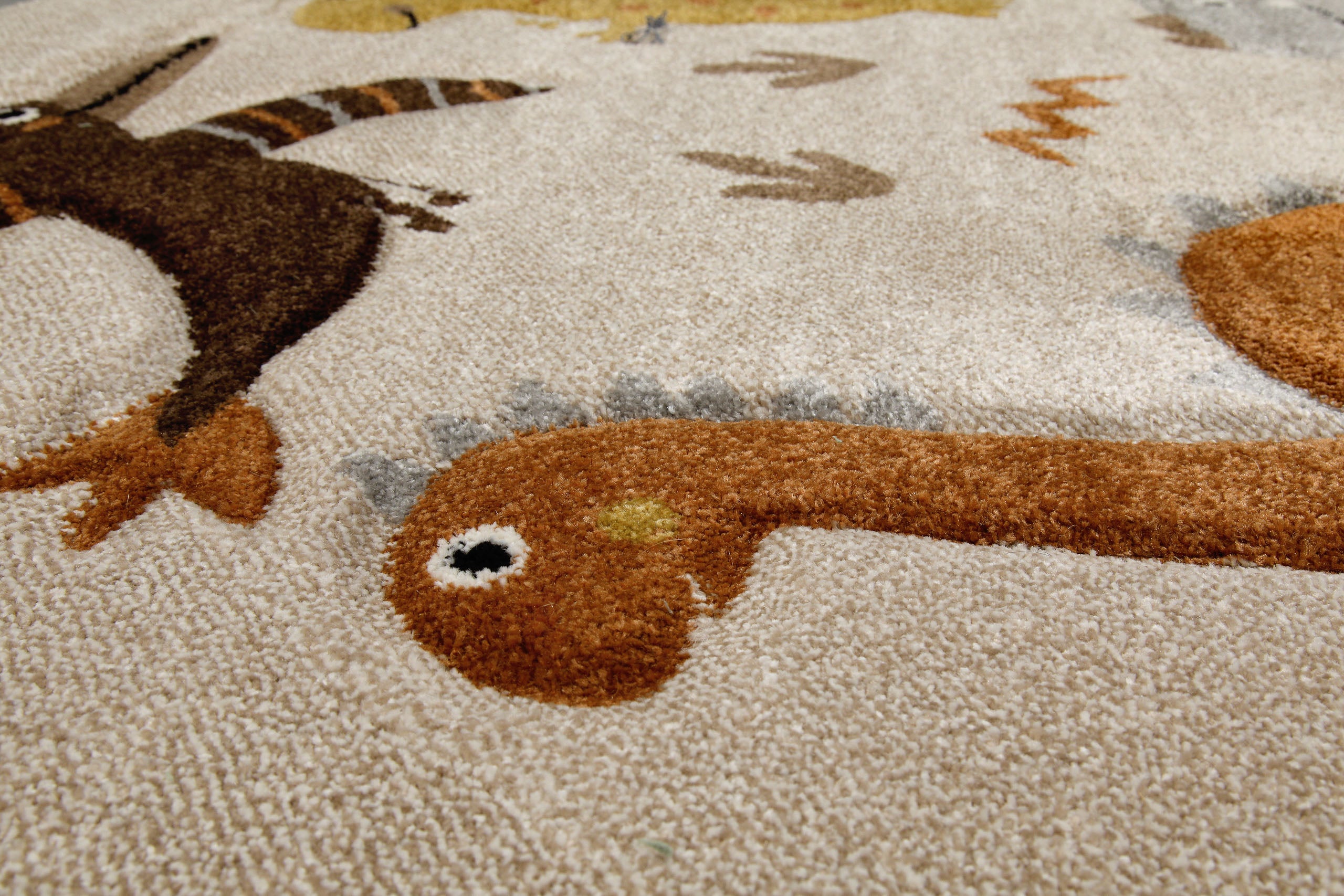 Kinderteppich Rund Sand Beige meliert "T-Rex & Friends" Smart Kids
