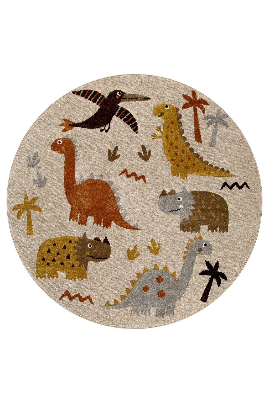 Kinderteppich Rund Sand Beige meliert "T-Rex & Friends" Smart Kids
