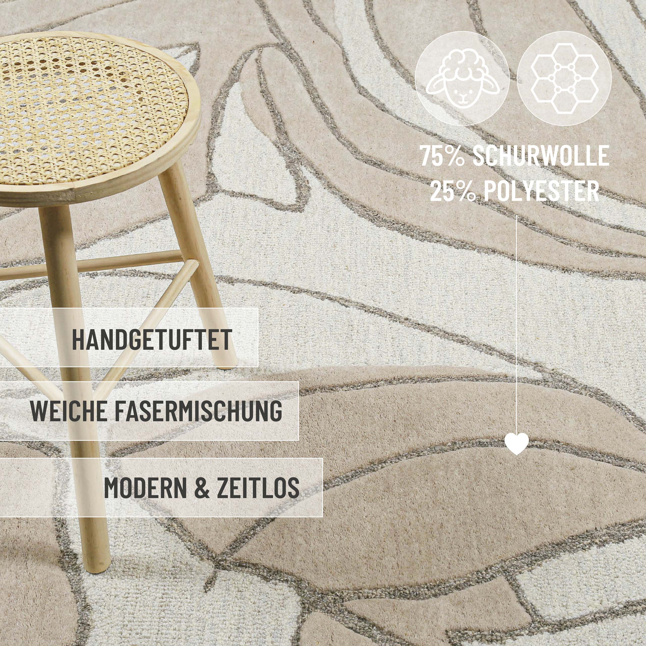 Kurzflorteppich Beige aus Schurwolle "Tunia" WECONhome