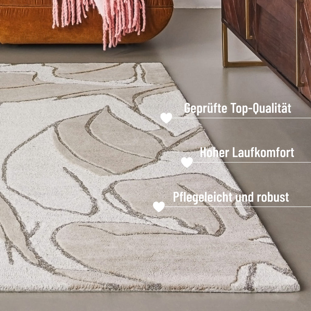 Kurzflorteppich Beige aus Schurwolle "Tunia" WECONhome