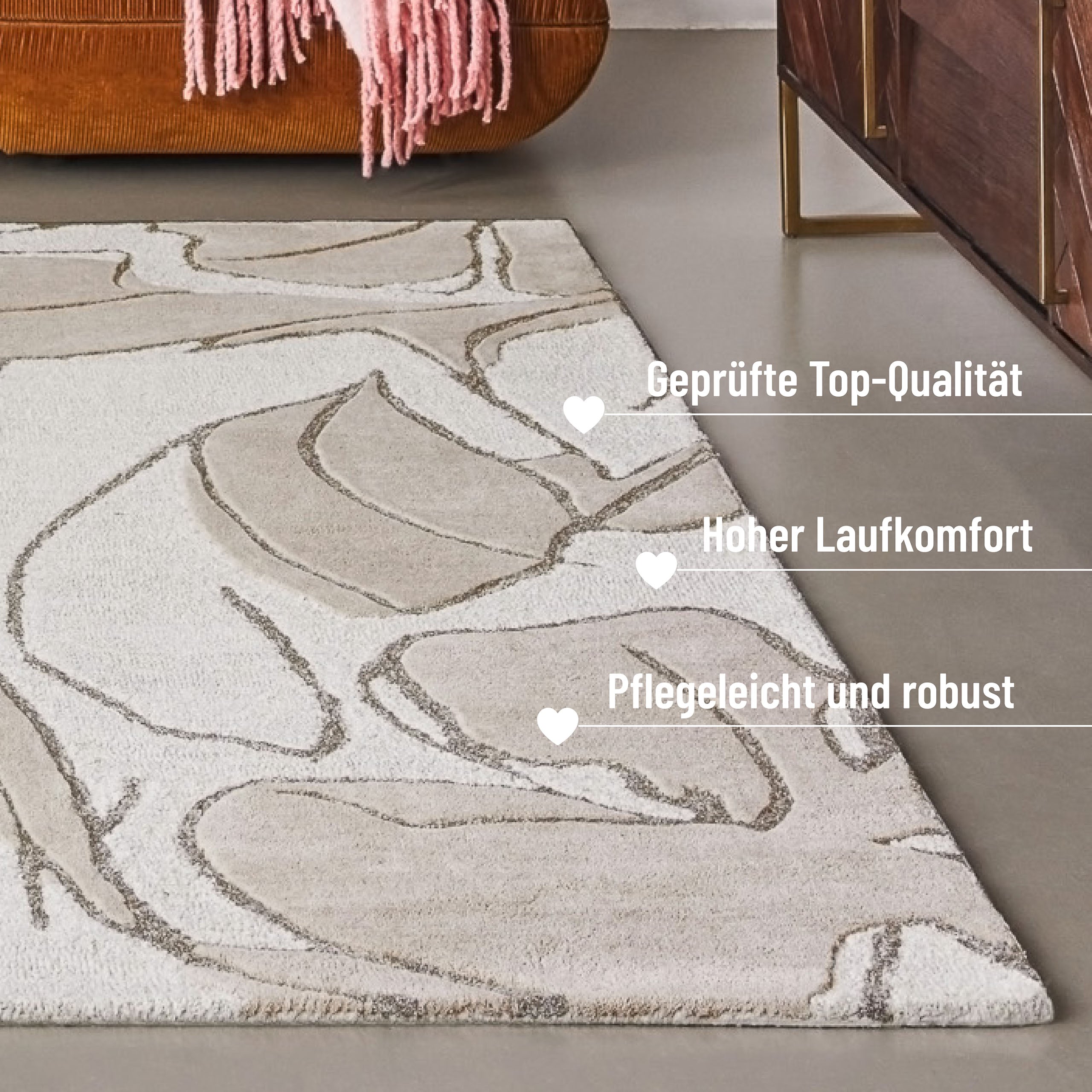 Kurzflorteppich Beige aus Schurwolle "Tunia" WECONhome