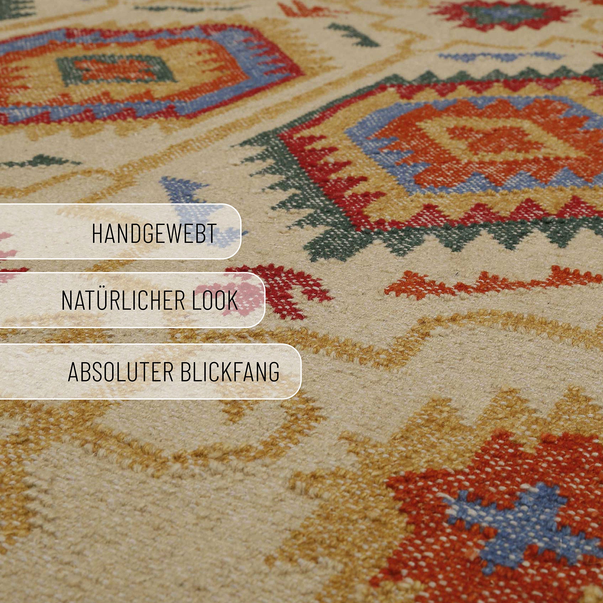 Kelim Teppich Beige aus Wolle "Valere" Green Looop