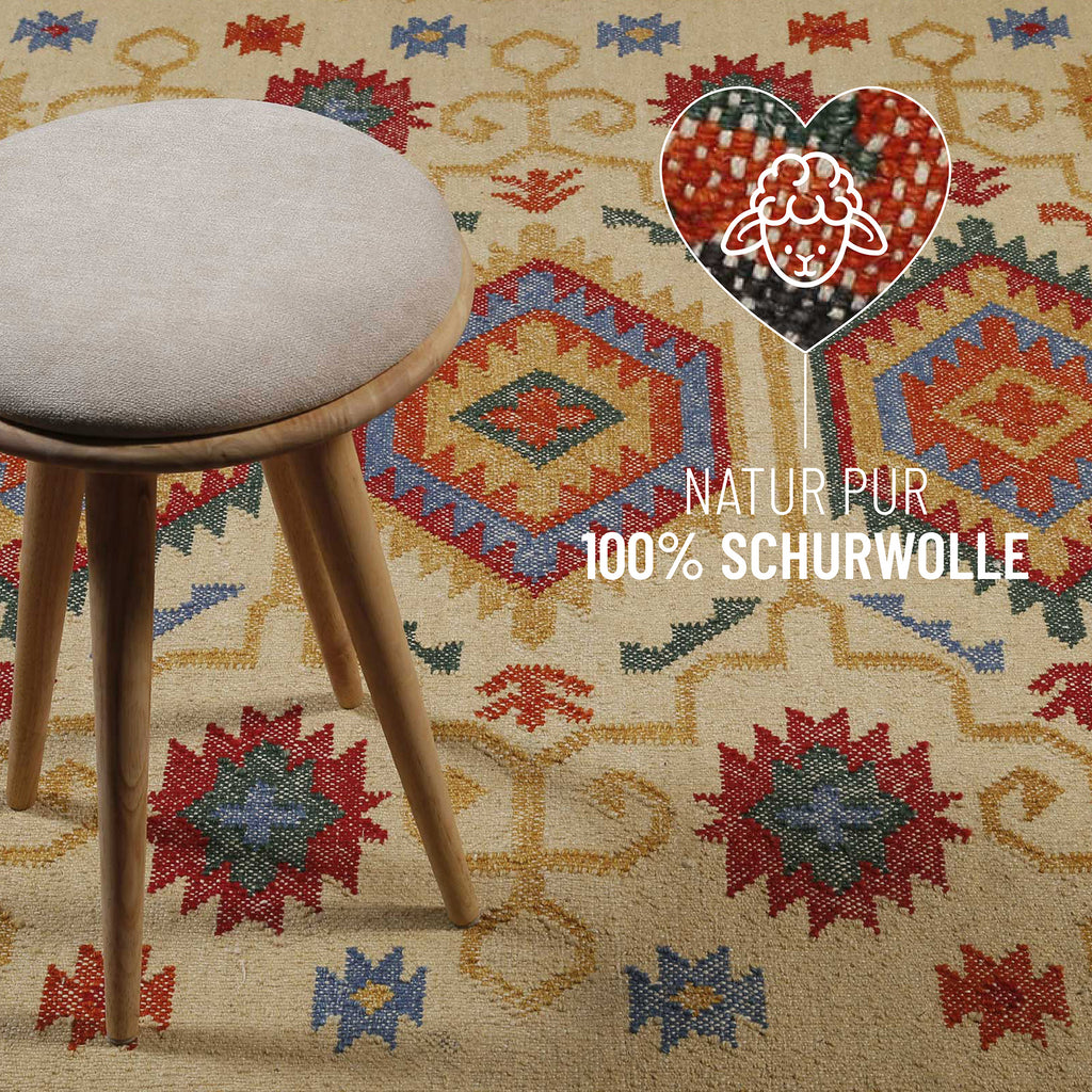Kelim Teppich Beige aus Wolle "Valere" Green Looop