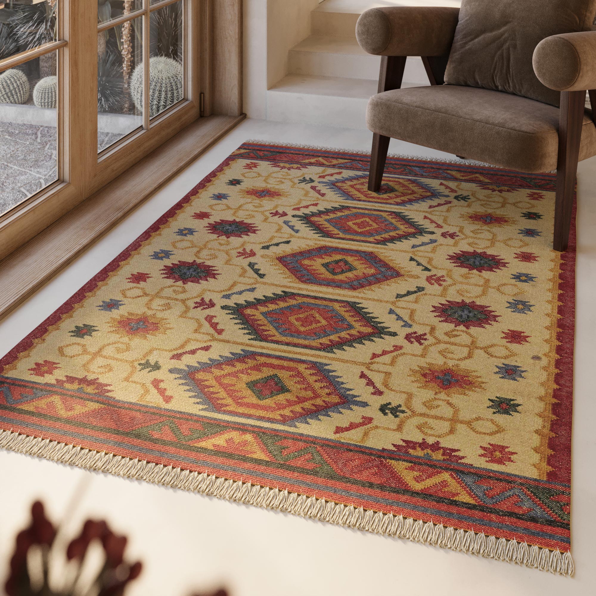 Kelim Teppich Beige aus Wolle "Valere" Green Looop
