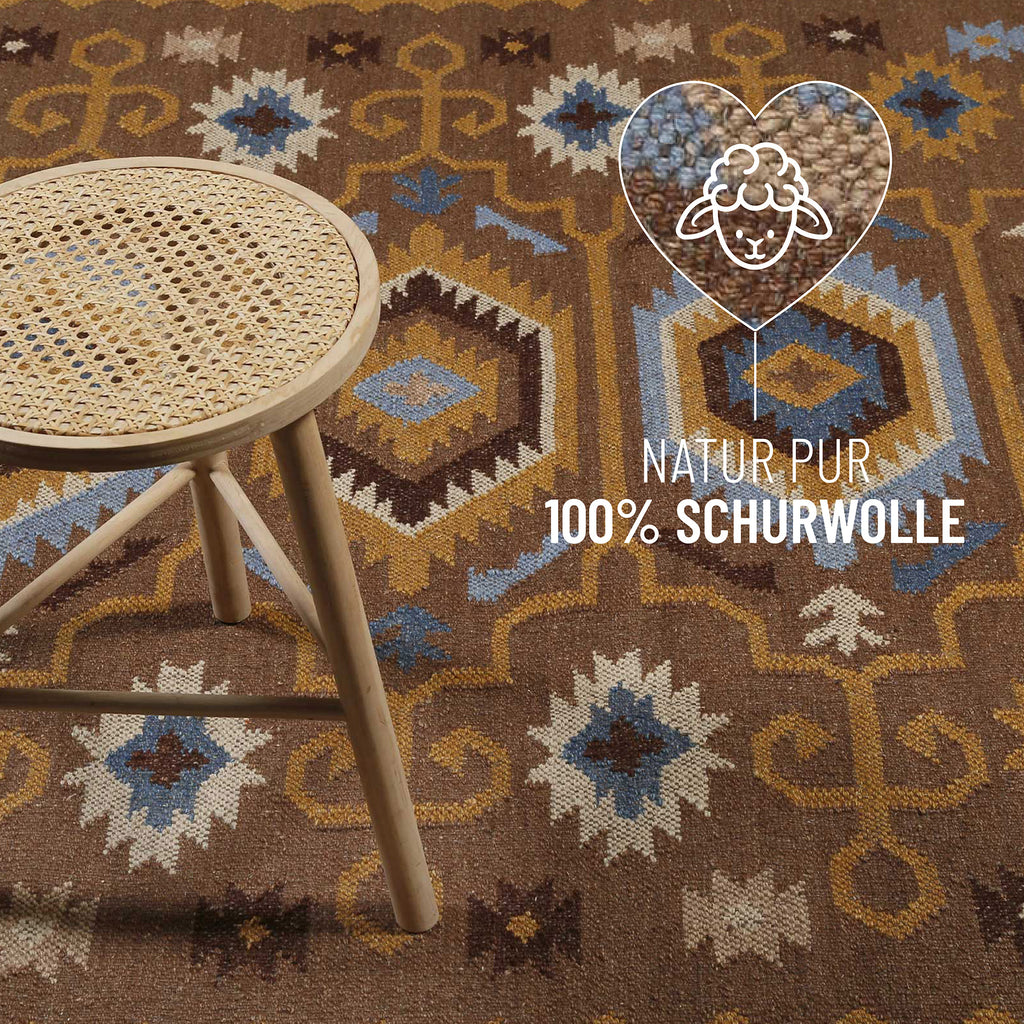 Kelim Teppich Braun aus Wolle "Valere" Green Looop