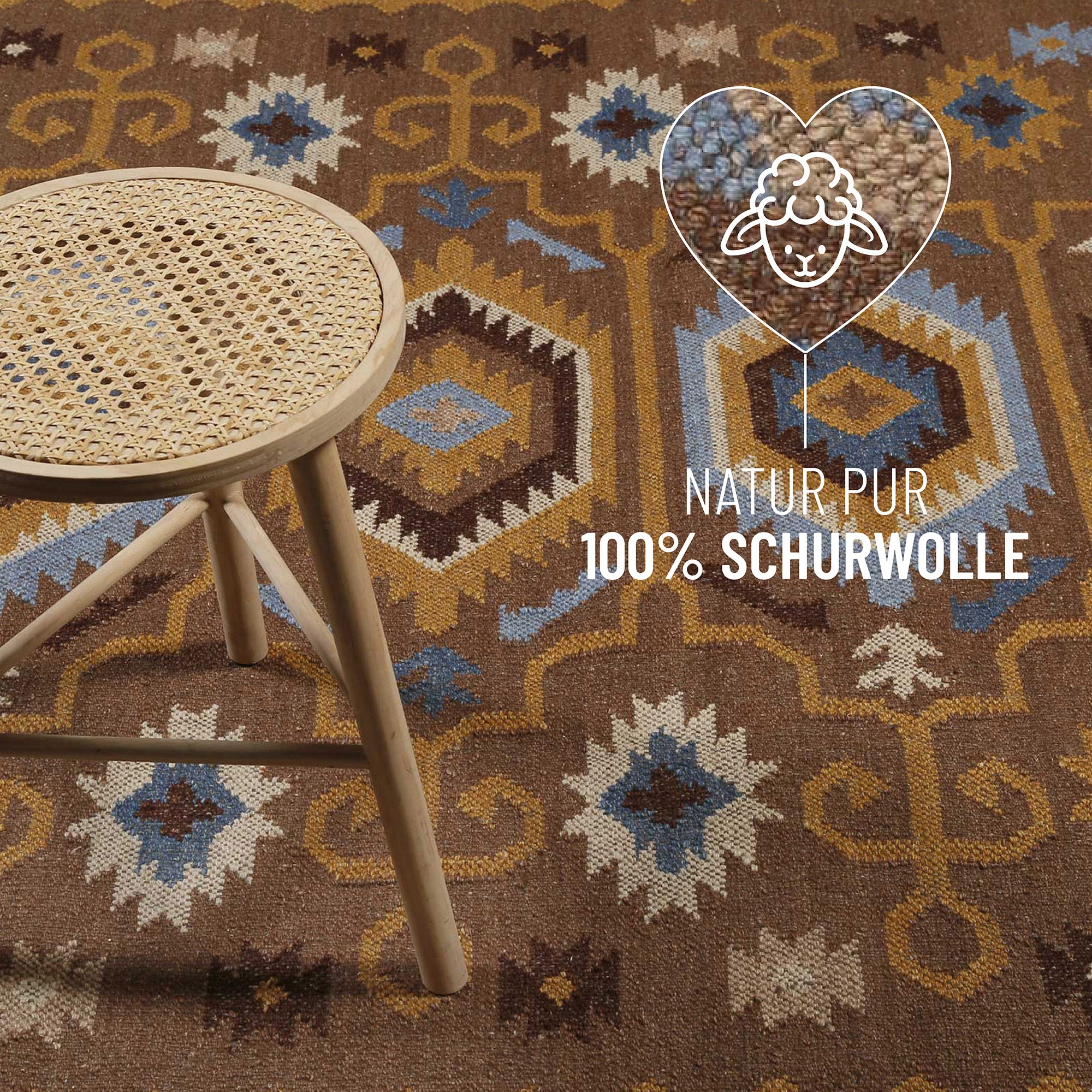Kelim Teppich Braun aus Wolle "Valere" Green Looop