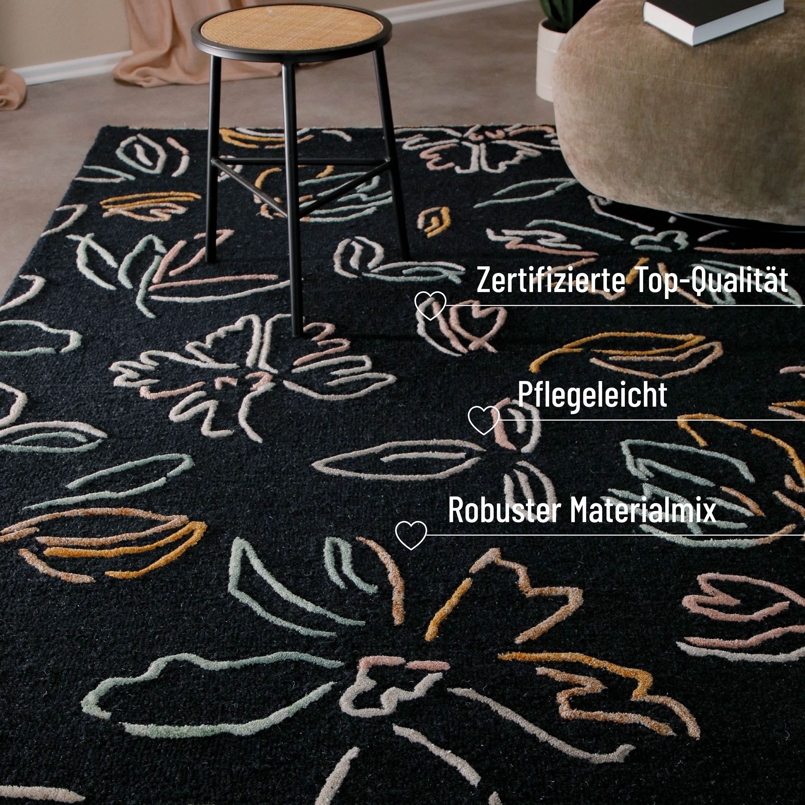 Kurzflorteppich Anthrazit aus Schurwolle "Vee" WECONhome