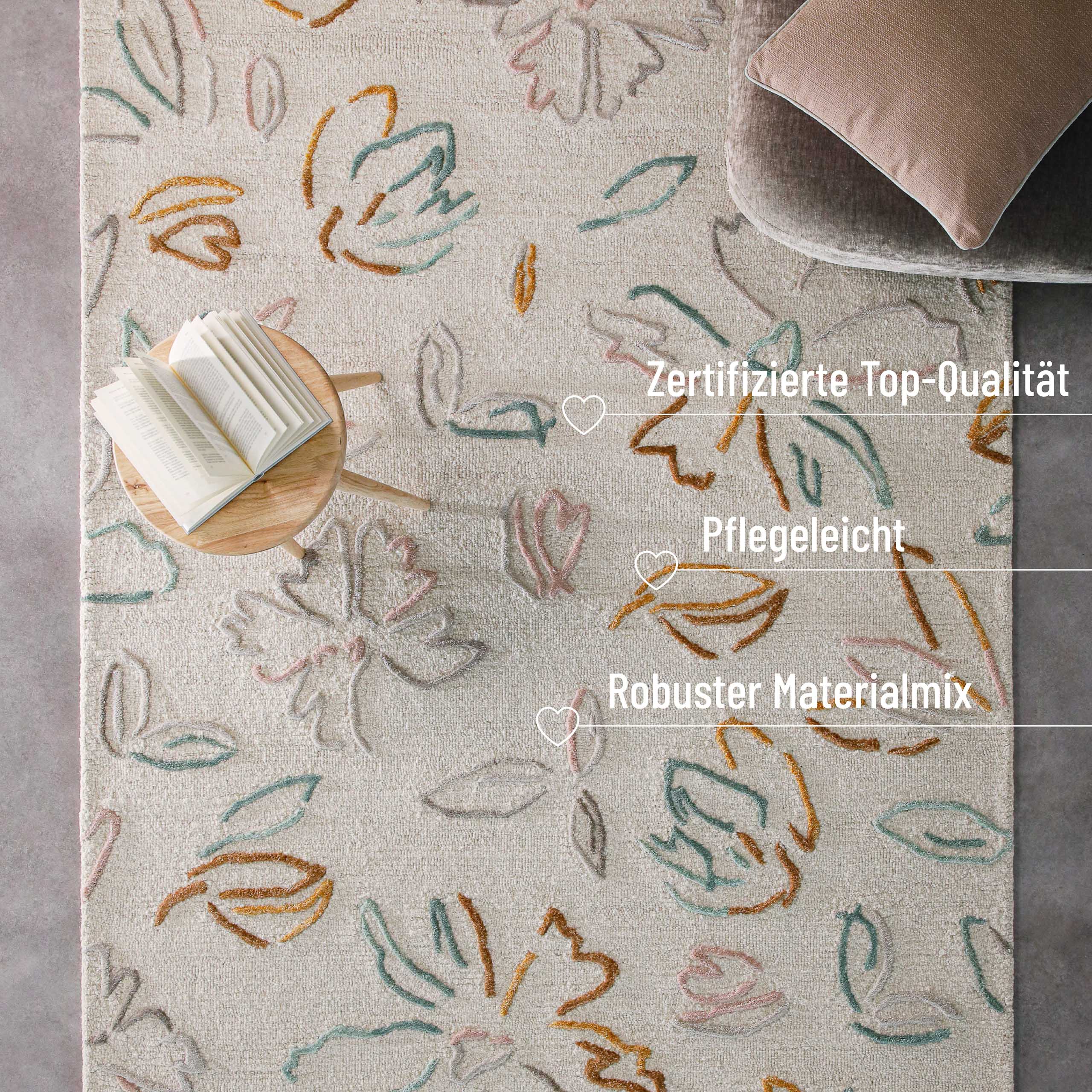Kurzflorteppich Creme Weiß aus Schurwolle "Vee" WECONhome