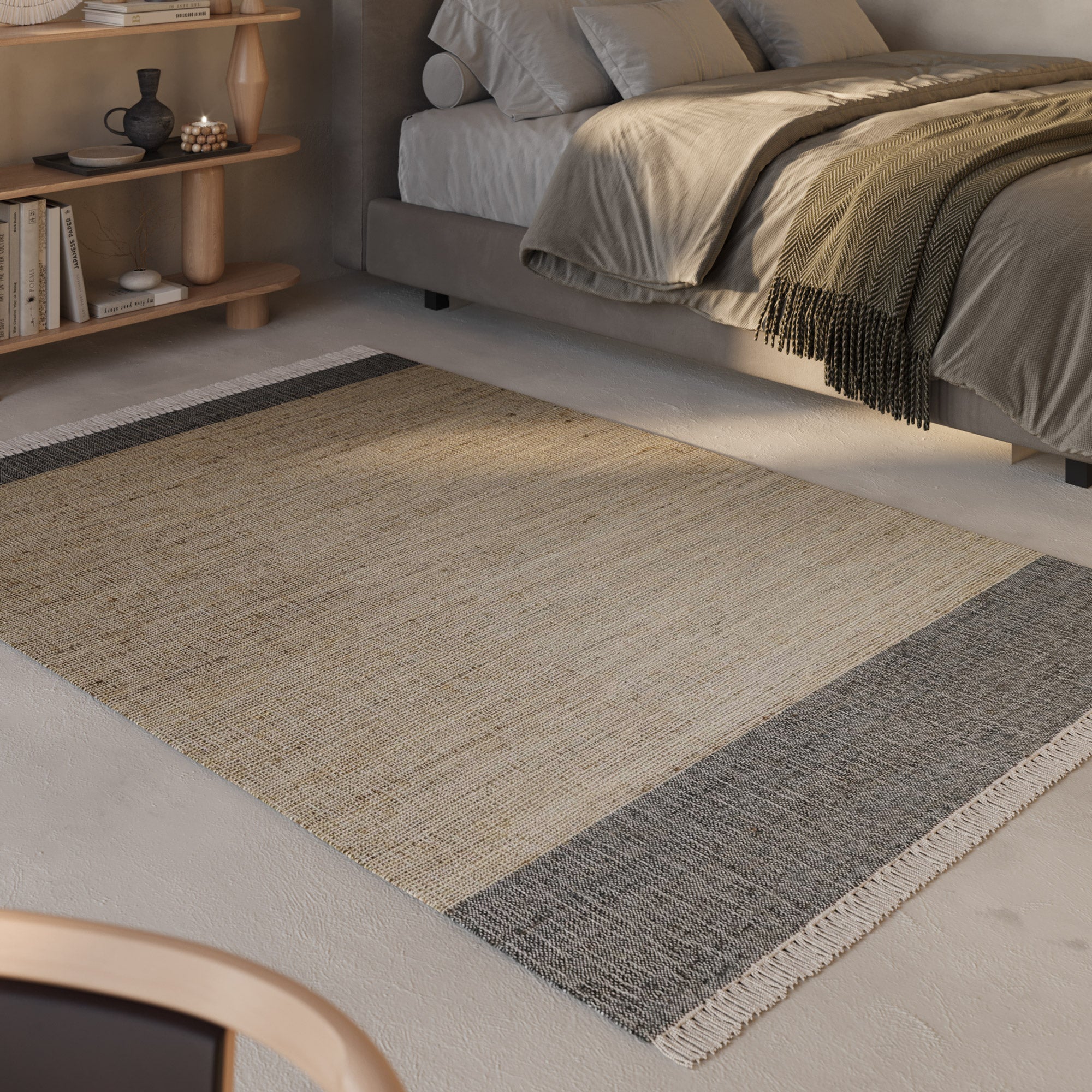 Handwebteppich Beige Grau aus Naturfaser "Viktor" Green Looop