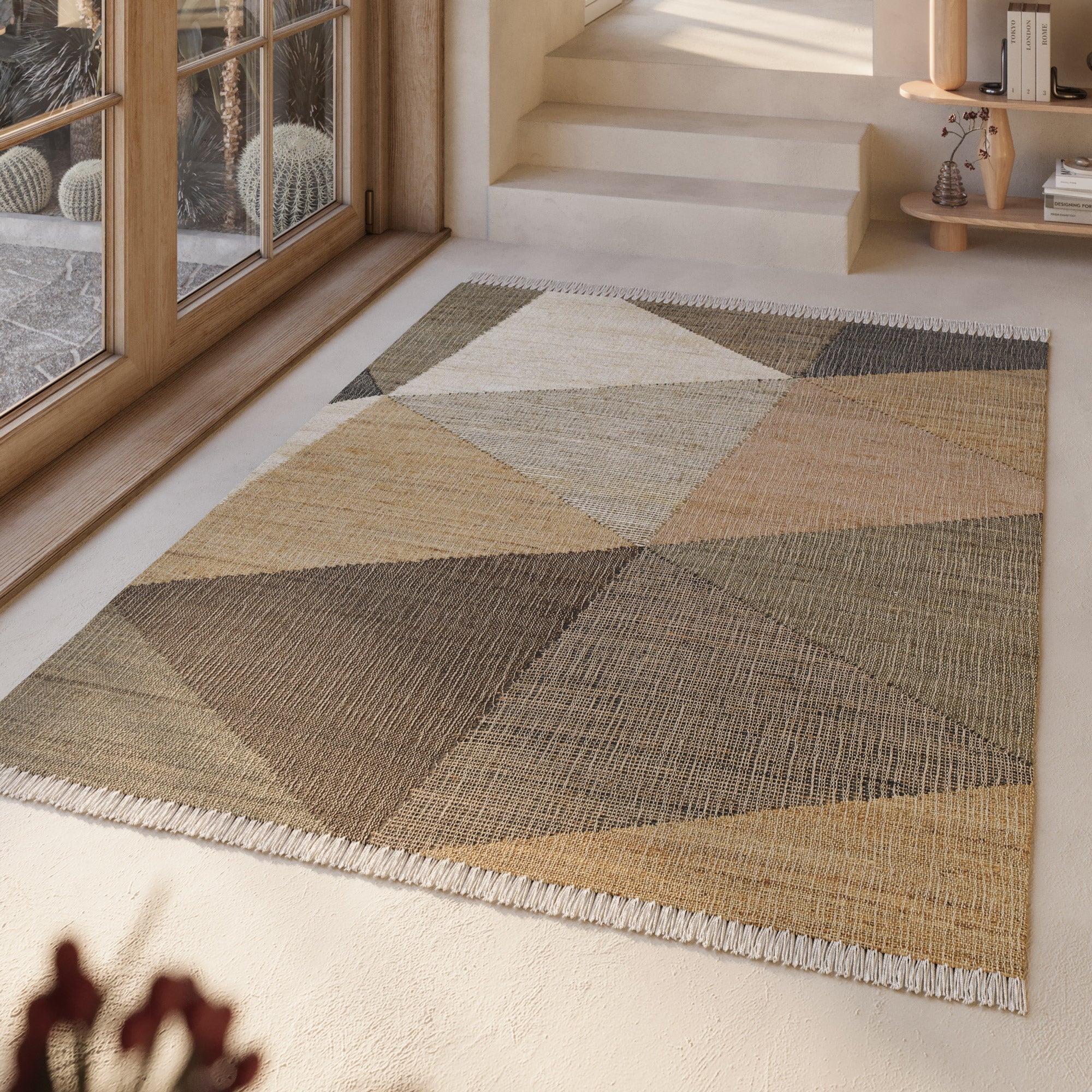 Handwebteppich Sand Taupe Braun aus Naturfaser "Vincent" Green Looop