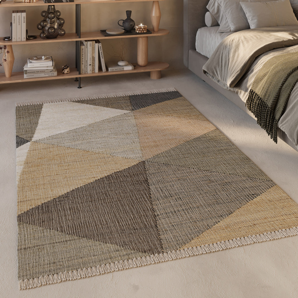 Handwebteppich Sand Taupe Braun aus Naturfaser "Vincent" Green Looop