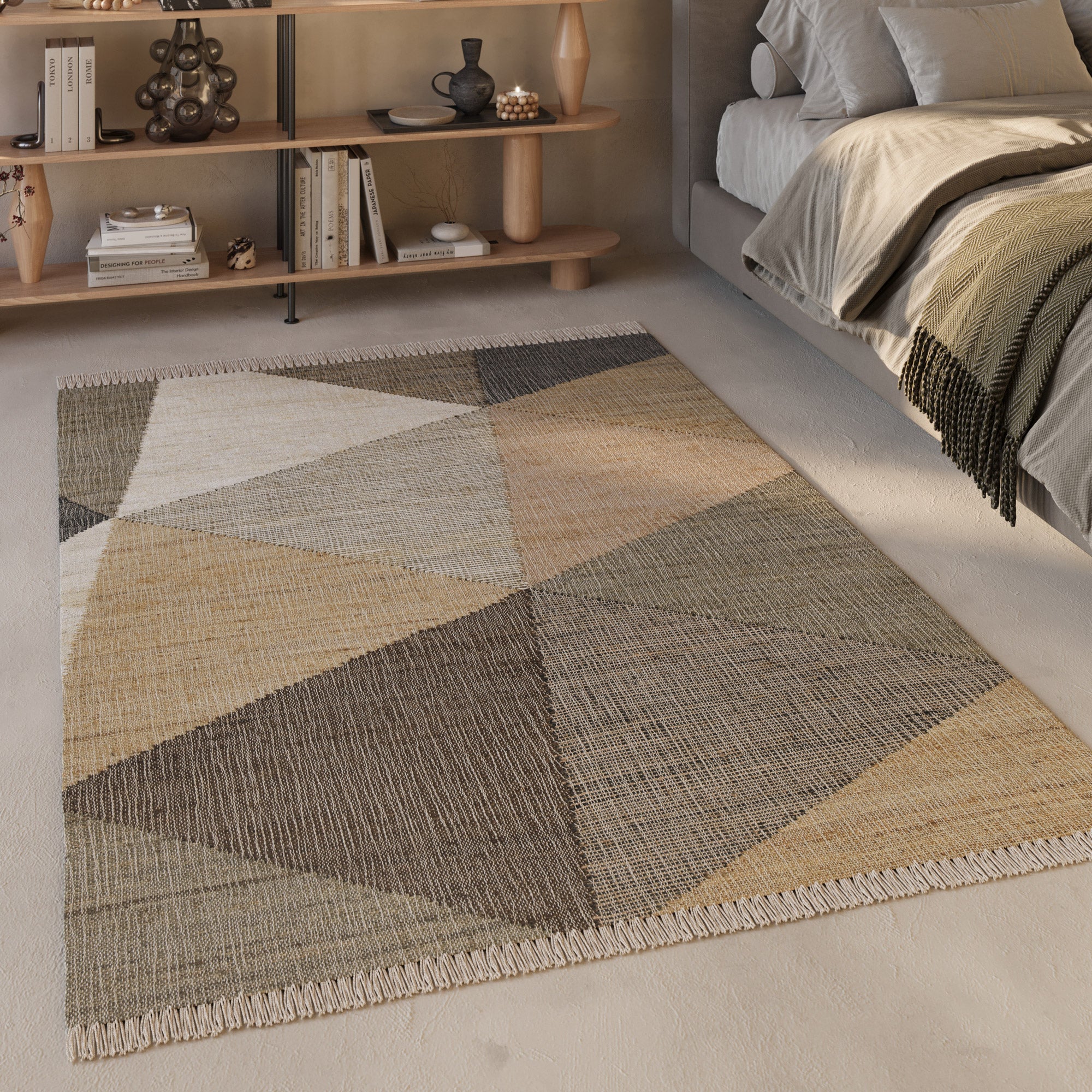 Handwebteppich Sand Taupe Braun aus Naturfaser "Vincent" Green Looop