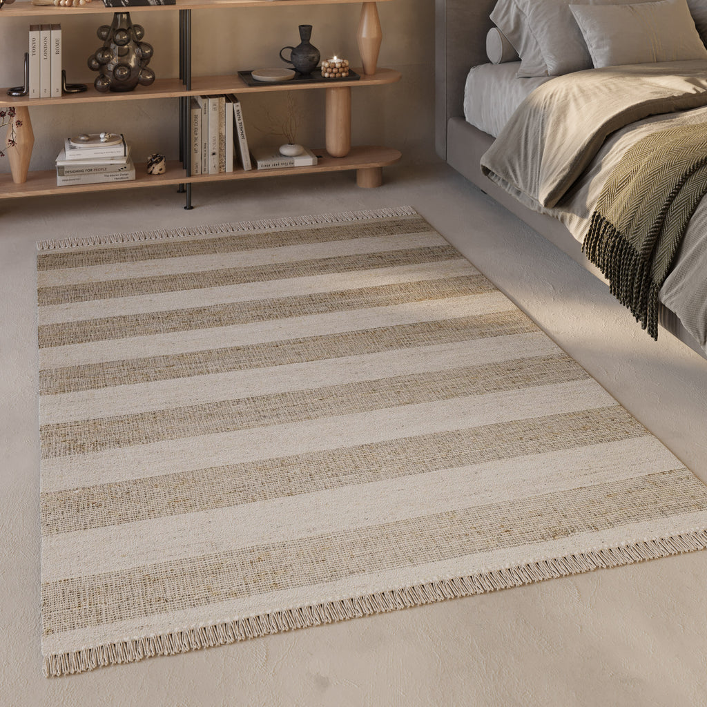 Handwebteppich Beige Sand aus Naturfaser "Virgil" Green Looop