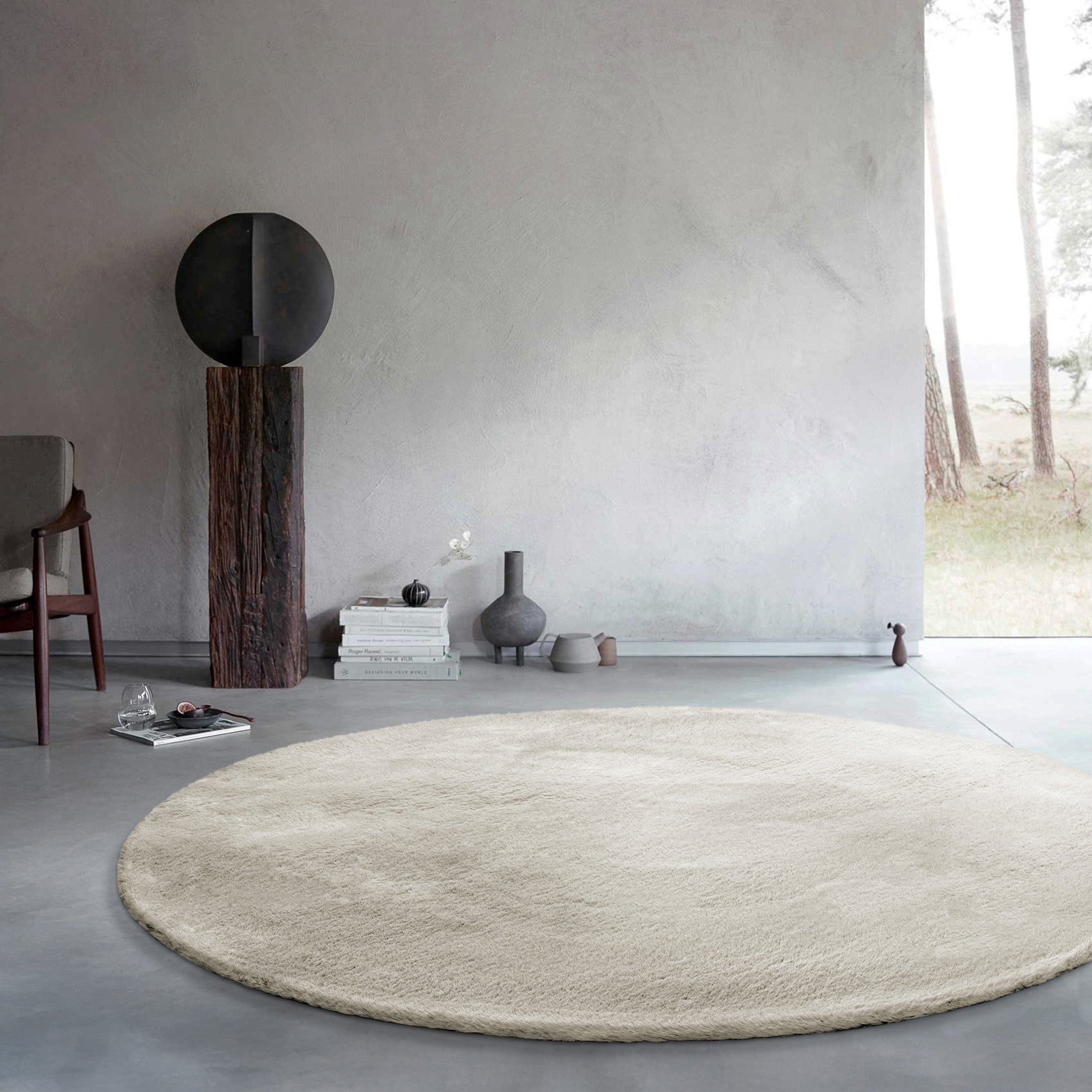 Teppich Rund Creme Beige flauschig und weich "Anna" WECONhome Basics