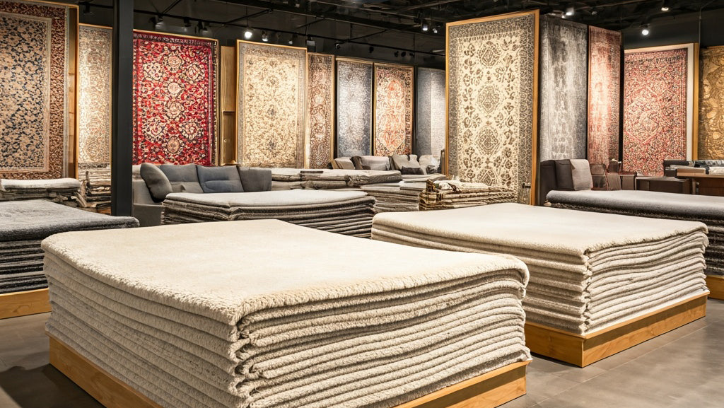 Auslage von Teppichen in einem Showroom