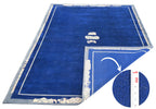 Handgeknüpfter Tibeter Teppich in blau mit Retro-Bordüre – Neuwertig