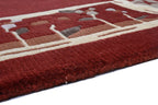 Handgeknüpfter Tibet Teppich rot mit Retro Bordüre – Neuwertig