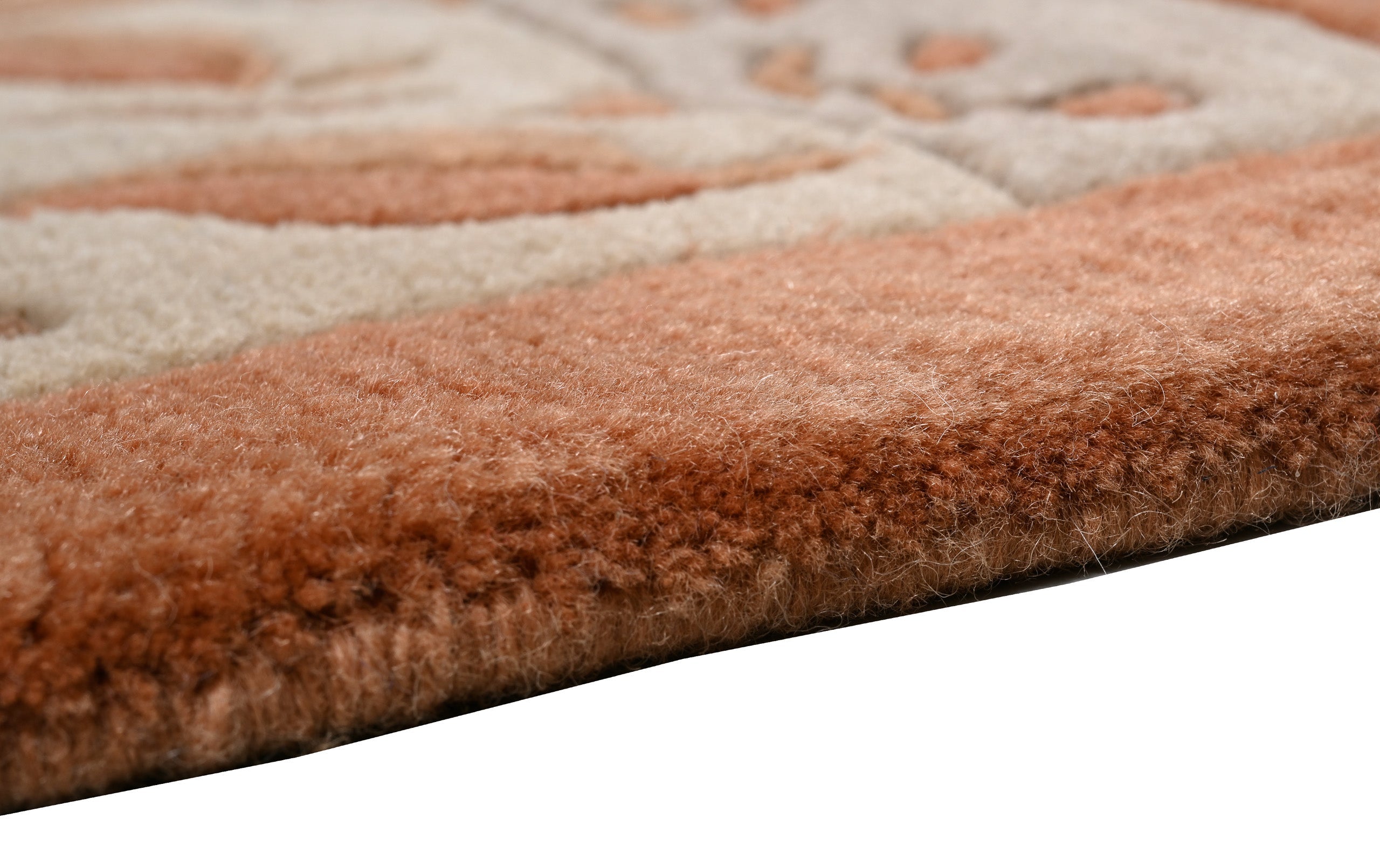 Handgeknüpfter Tibeter Teppich in rot terra mit Retro Bordüre – Neuwertig