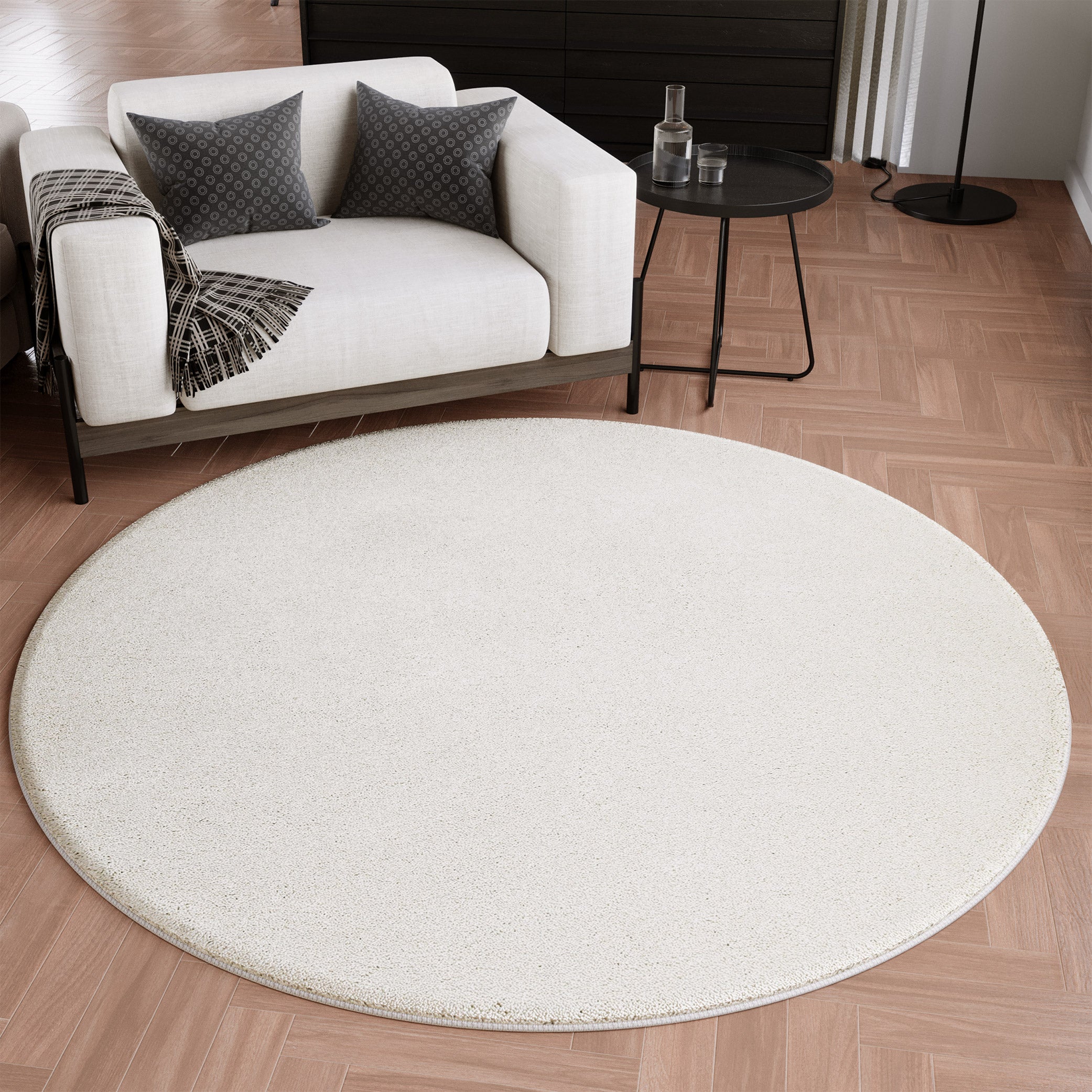 Kurzflorteppich Rund Creme Weiß "Wogh" WECONhome
